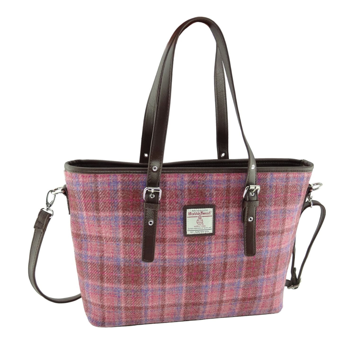 Spey Tote Bag with Harris Tweed Purple & Pink Check Fabric - COL103 | Harris Tweed Scotland