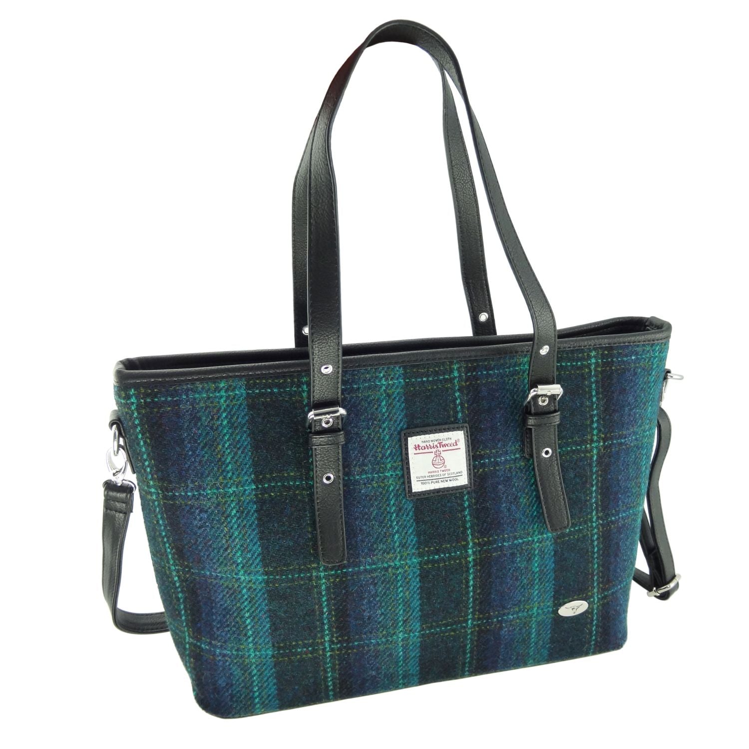 Spey Tote Bag with Shoulder Strap & Harris Tweed Navy Blue Check Fabric - COL119 | Harris Tweed Scotland