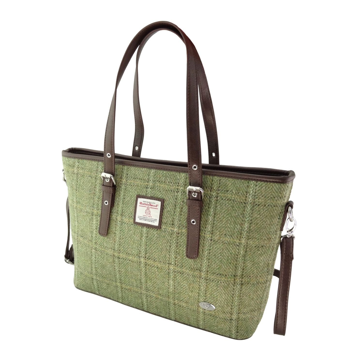 Spey Tote Bag Shoulder Strap with Harris Tweed Green Herringbone with Overcheck | Harris Tweed Scotland