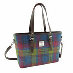 Spey Tote Bag with Shoulder Strap & Harris Tweed Purple, Green & Blue Fabric - COL46 | Harris Tweed Scotland