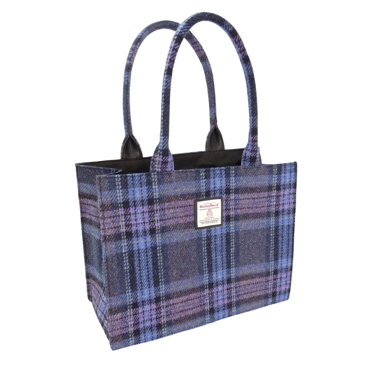 Full Harris Tweed Glencoe Large Tote in Blue & Purple Stewart Tartan | Harris Tweed Scotland