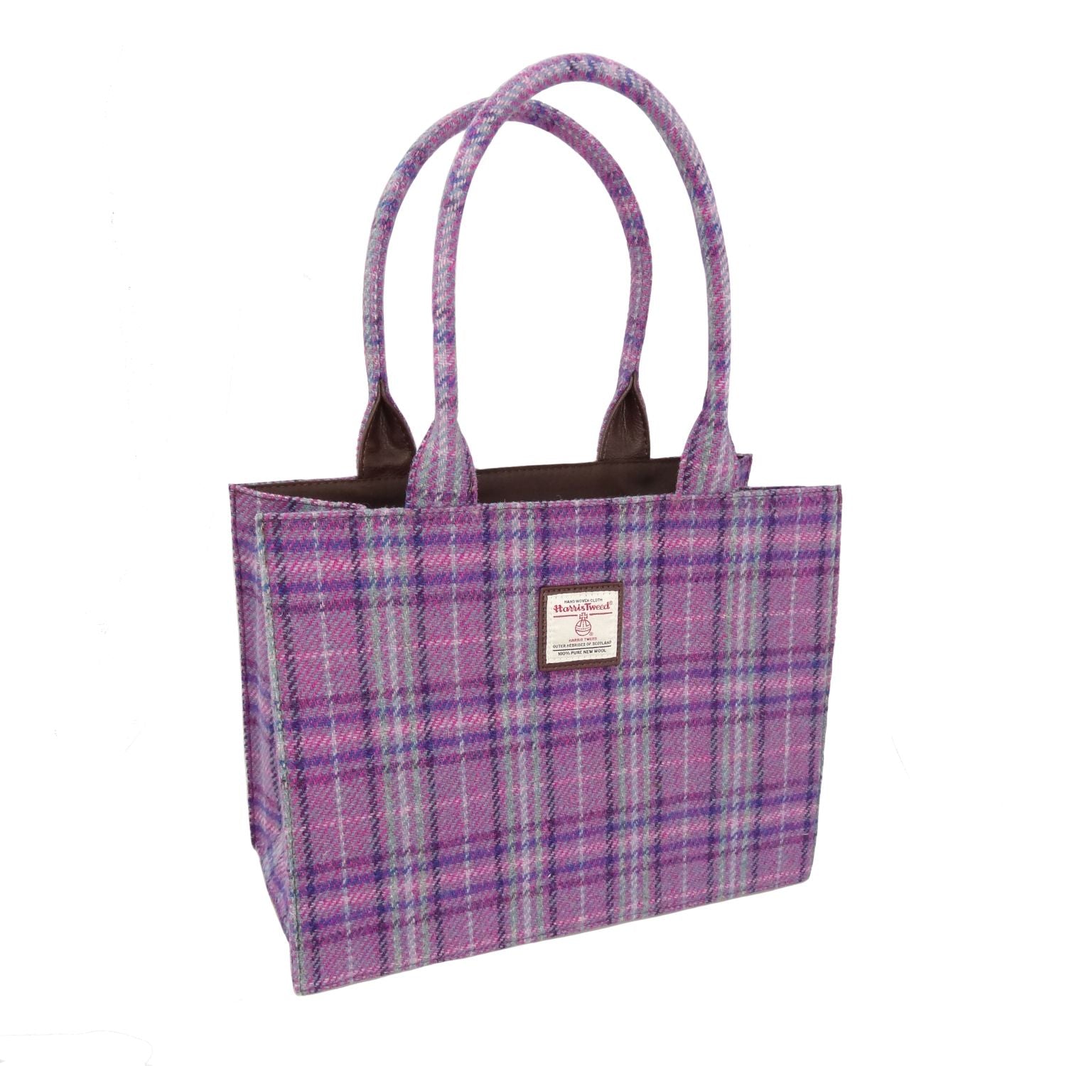 Full Harris Tweed Glencoe Large Tote in Purple & Mint Check | Harris Tweed Scotland