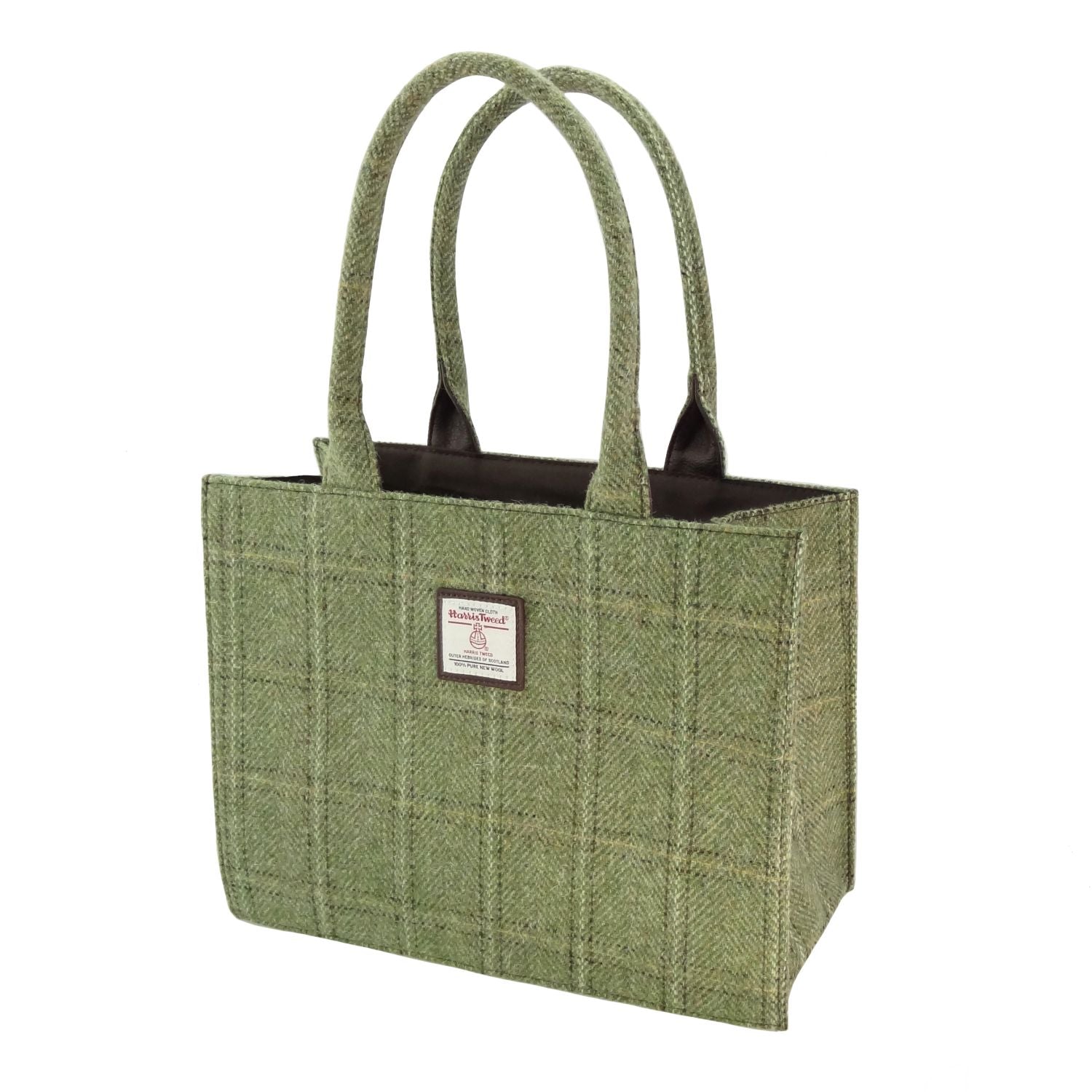 Full Harris Tweed Glencoe Large Tote in Green Herringbone with Overcheck | Harris Tweed Scotland