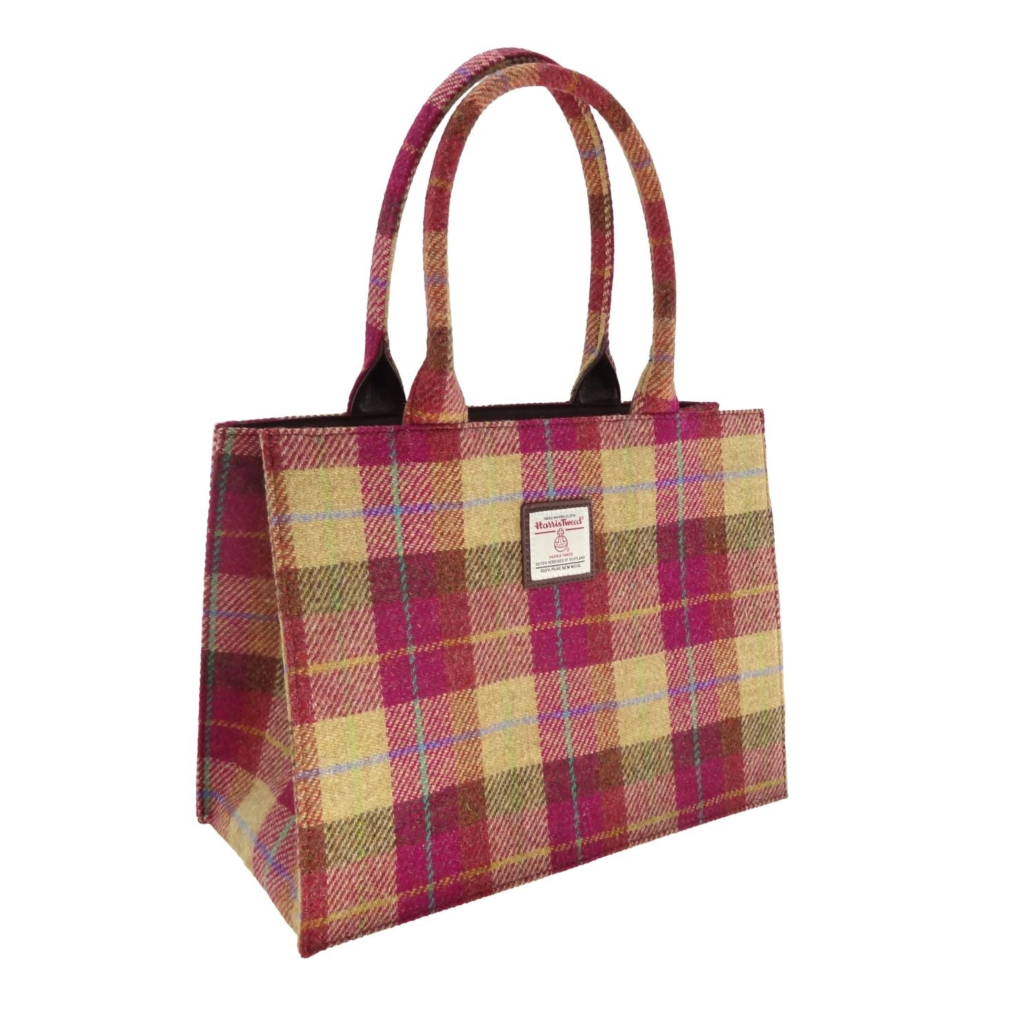 Glen Appin Glencoe Harris Tweed Large Tote (Burgundy & Sand Tartan)