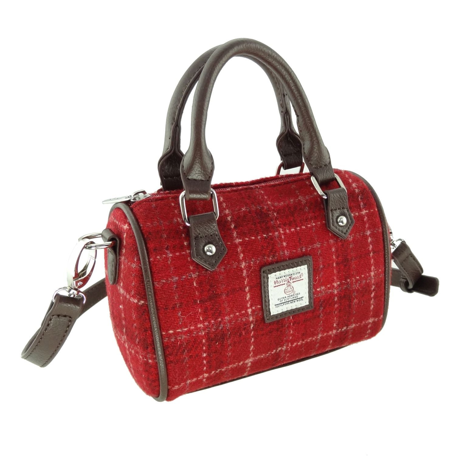 Harris Tweed Kilbride Mini Bowling Handbag with Shoulder Strap Burnt Orange Check - COL102 | Harris Tweed Scotland