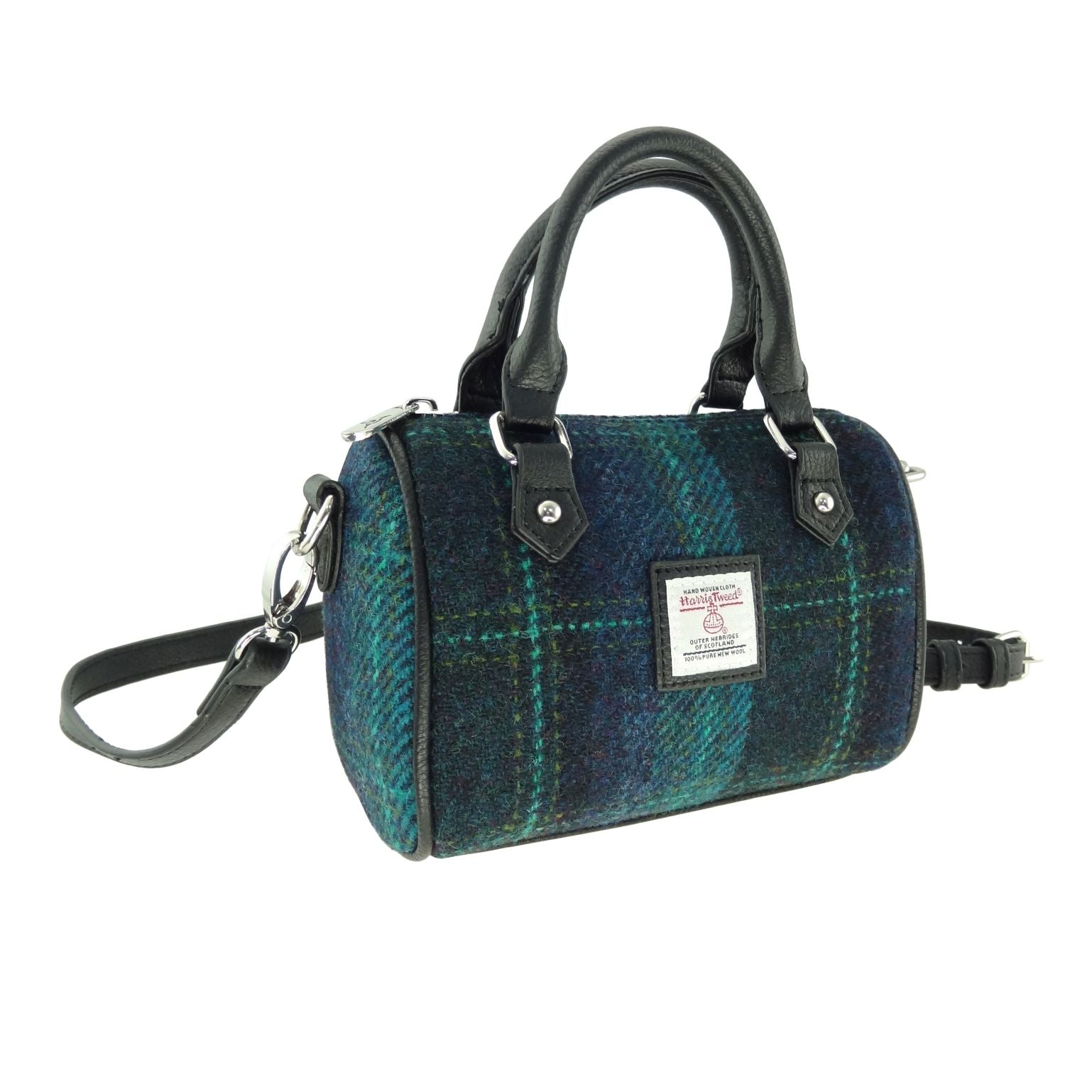 Harris Tweed Kilbride Mini Bowling Handbag with Shoulder Strap Navy Blue Check - COL119 | Harris Tweed Scotland