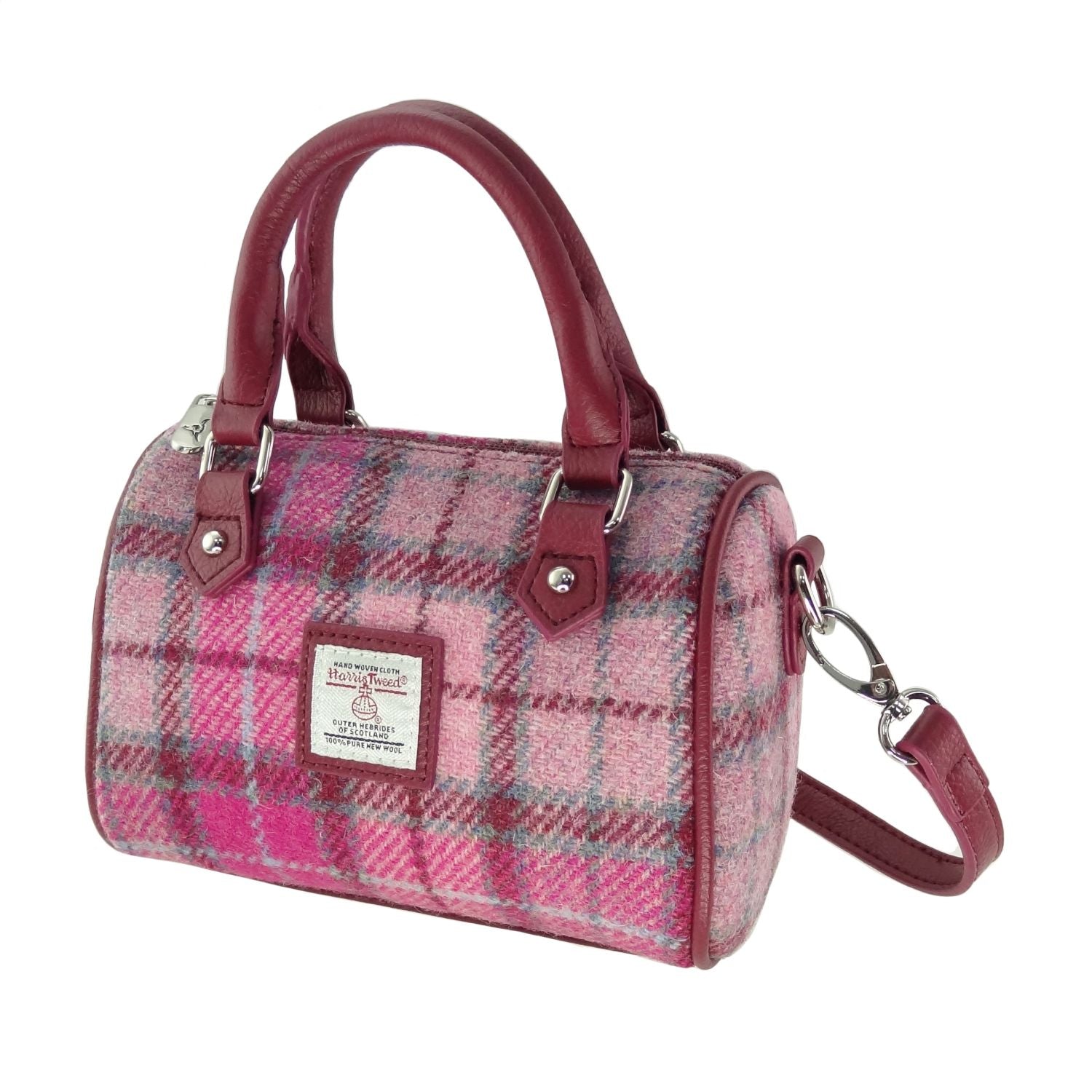 Harris Tweed Kilbride Mini Bowling Handbag with Shoulder Strap Pink & Purple | Harris Tweed Scotland