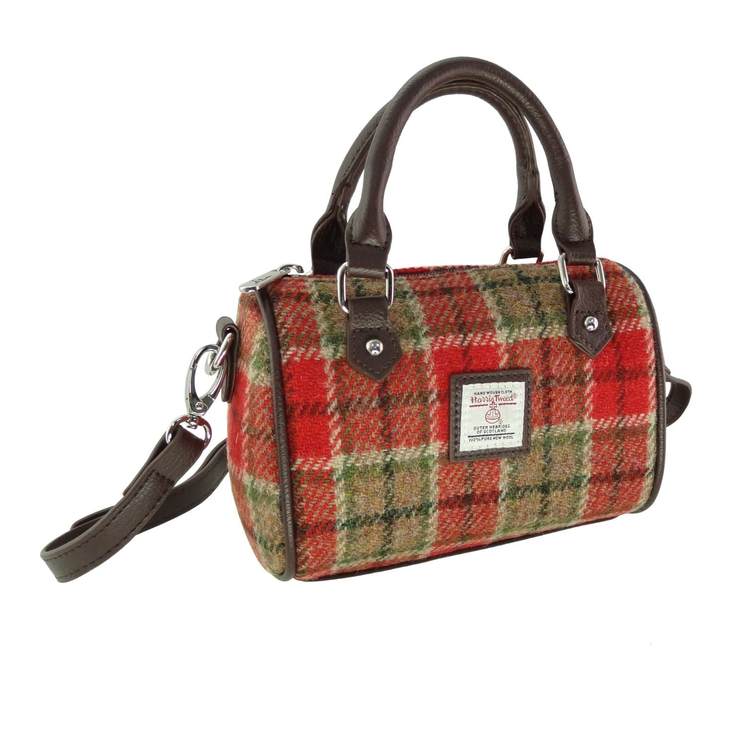 Harris Tweed Kilbride Mini Bowling Handbag with Shoulder Strap Beige & Orange Check - COL141 | Harris Tweed Scotland