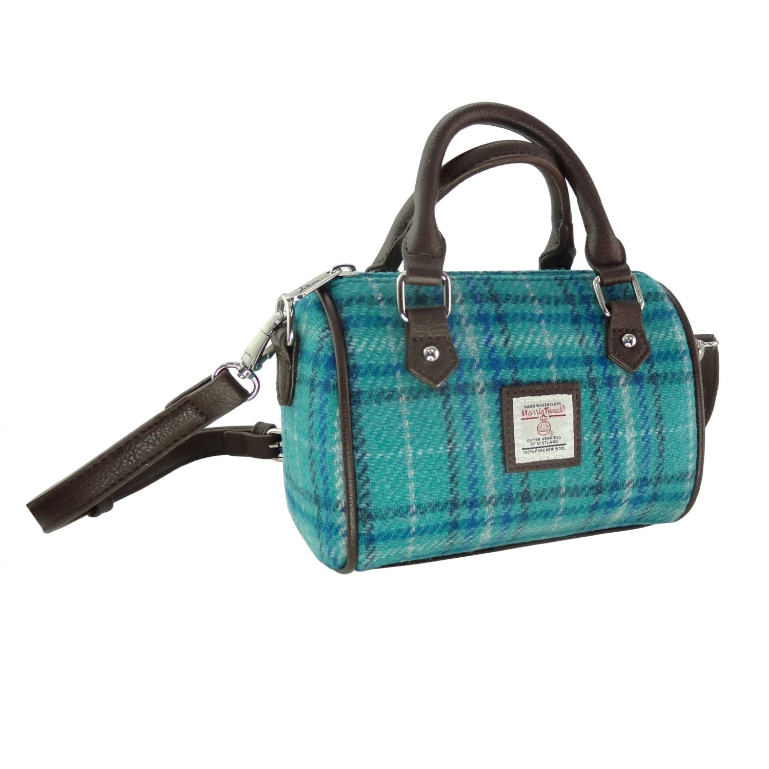 Harris Tweed Kilbride Mini Bowling Handbag with Shoulder Strap Blue & Navy | Harris Tweed Scotland