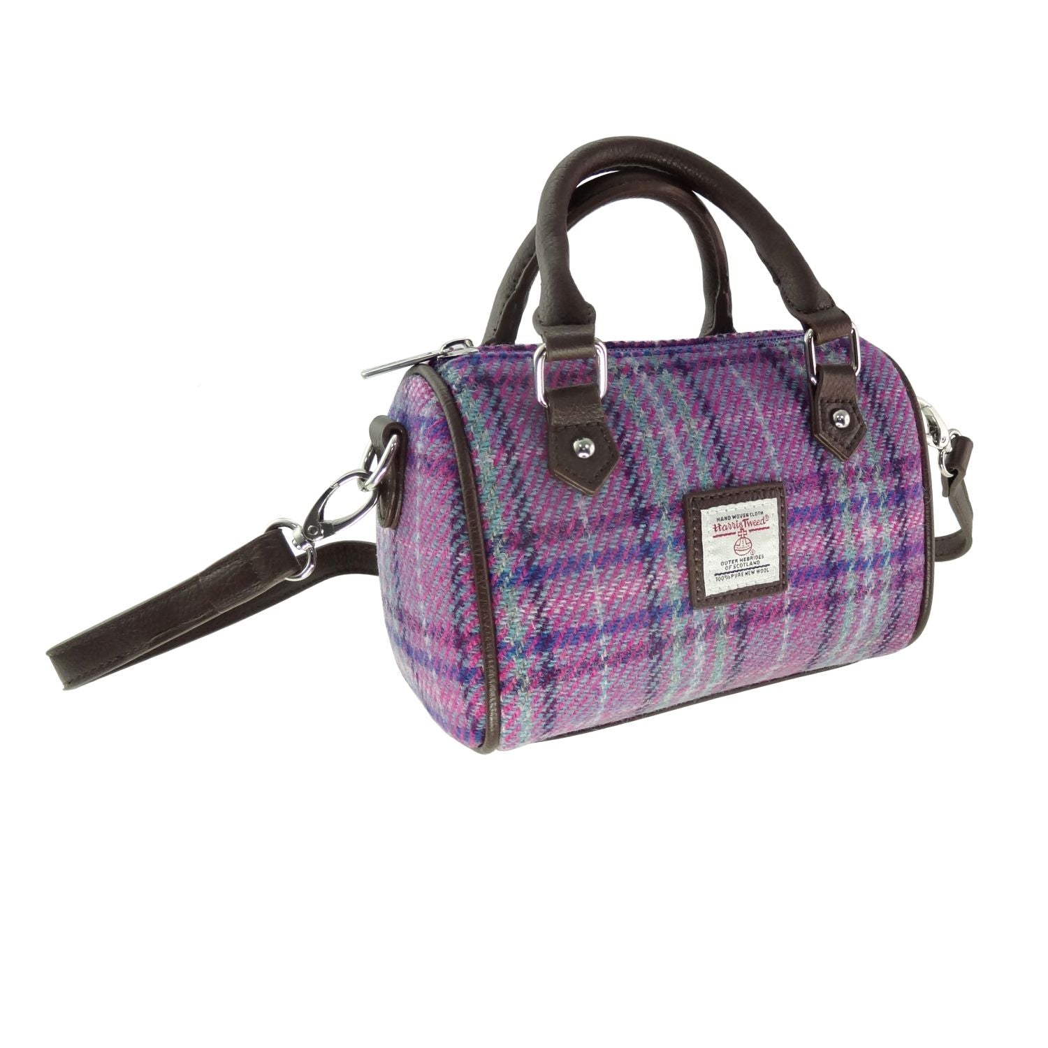 Harris Tweed Kilbride Mini Bowling Handbag with Shoulder Strap Purple Violet | Harris Tweed Scotland