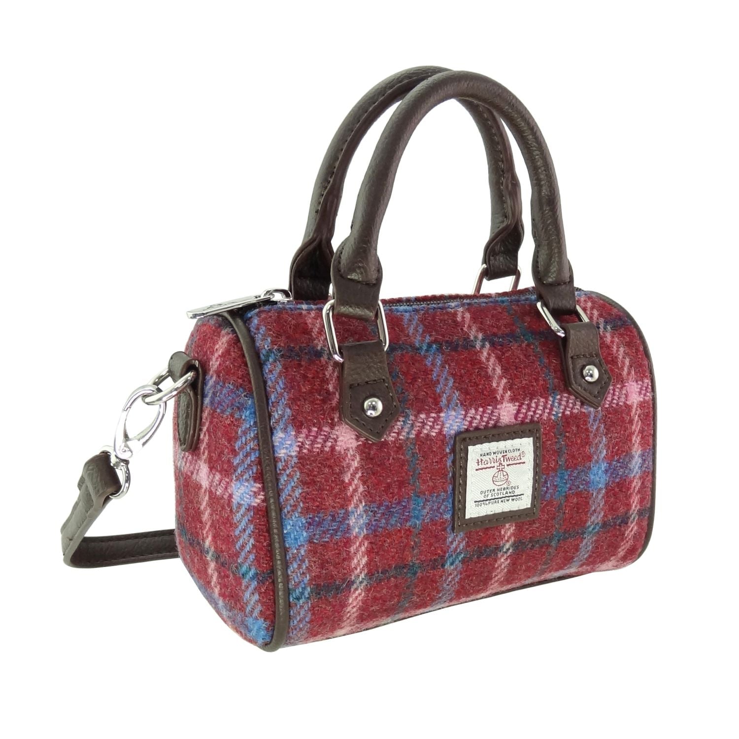 Kilbride Mini Bowling Bag with Shoulder Strap & Harris Tweed Purple Pink Fabric | Harris Tweed Scotland