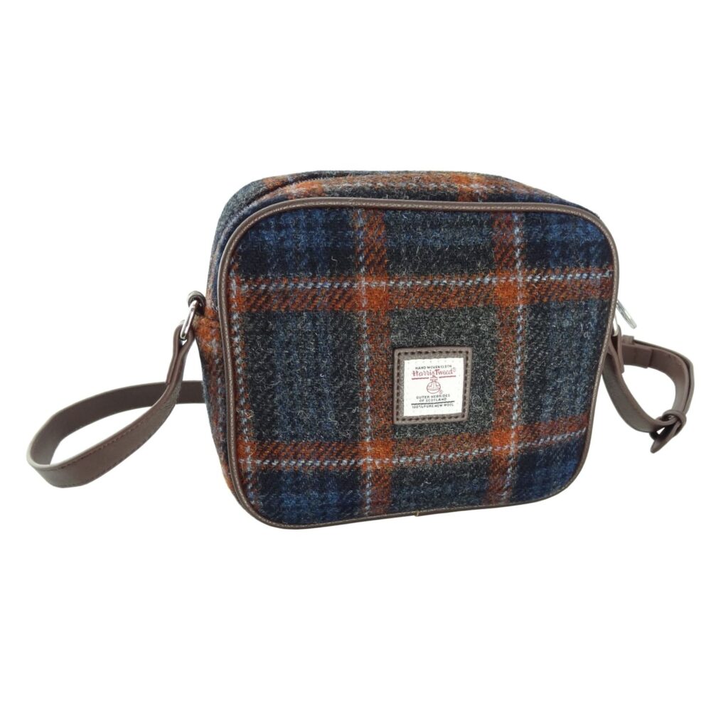 Almond Square Mini Handbag with Harris Tweed Orange & Navy Blue Check - COL127 | Harris Tweed Scotland