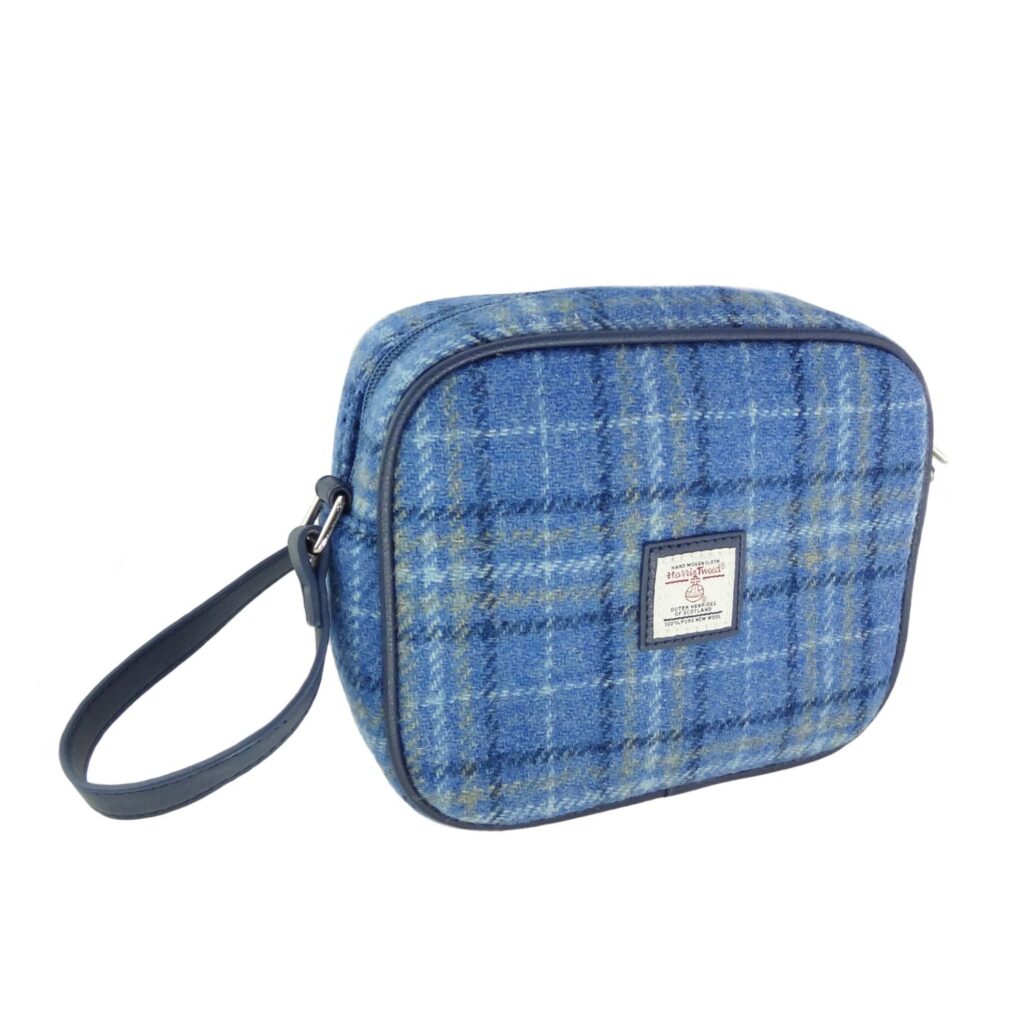 Harris Tweed Almond Square Mini Handbag Blue Check - COL129 | Harris Tweed Scotland
