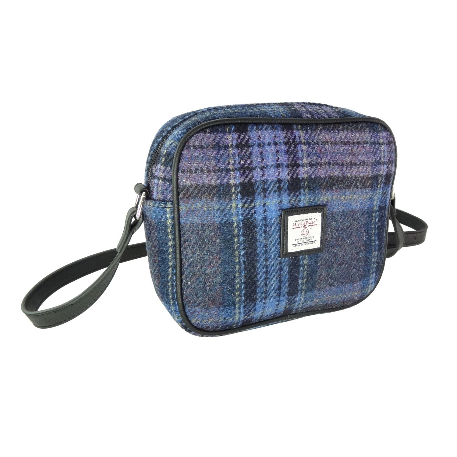 Harris Tweed Almond Square Mini Handbag Blue & Purple Check - COL143 | Harris Tweed Scotland