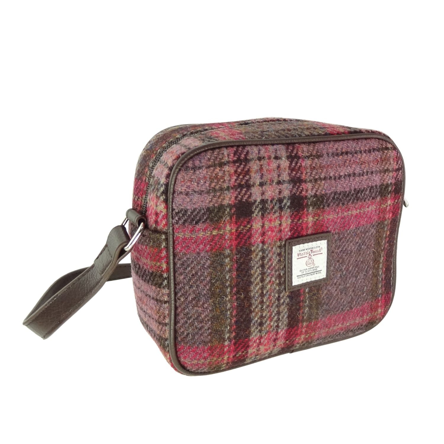 Harris Tweed Almond Square Mini Handbag Purple & Burgundy Check - COL144 | Harris Tweed Scotland