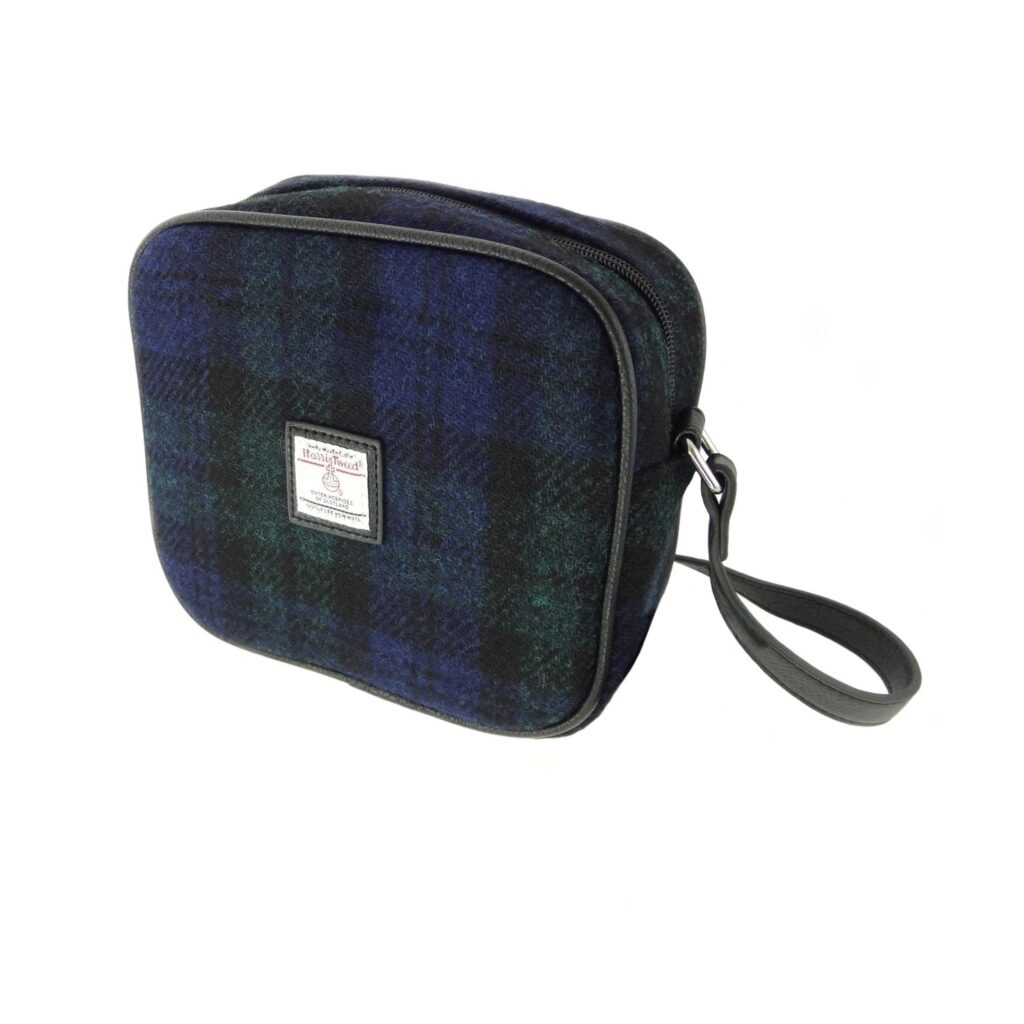 Harris Tweed Almond Square Mini Handbag Navy Blue & Black Check - COL60 | Harris Tweed Scotland