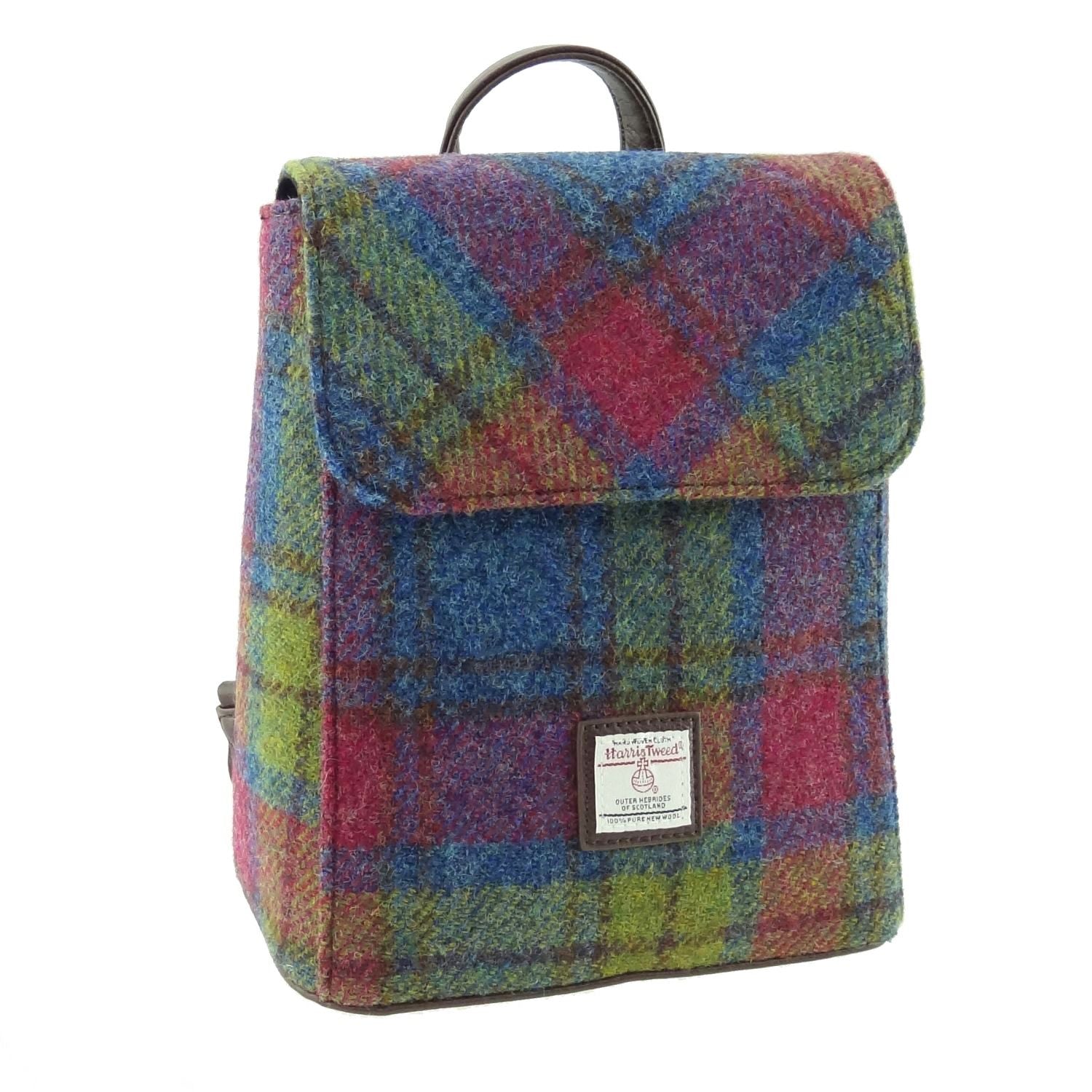 Tummel Mini Backpack with Harris Tweed Blue Purple Orange Green - COL46 | Harris Tweed Scotland