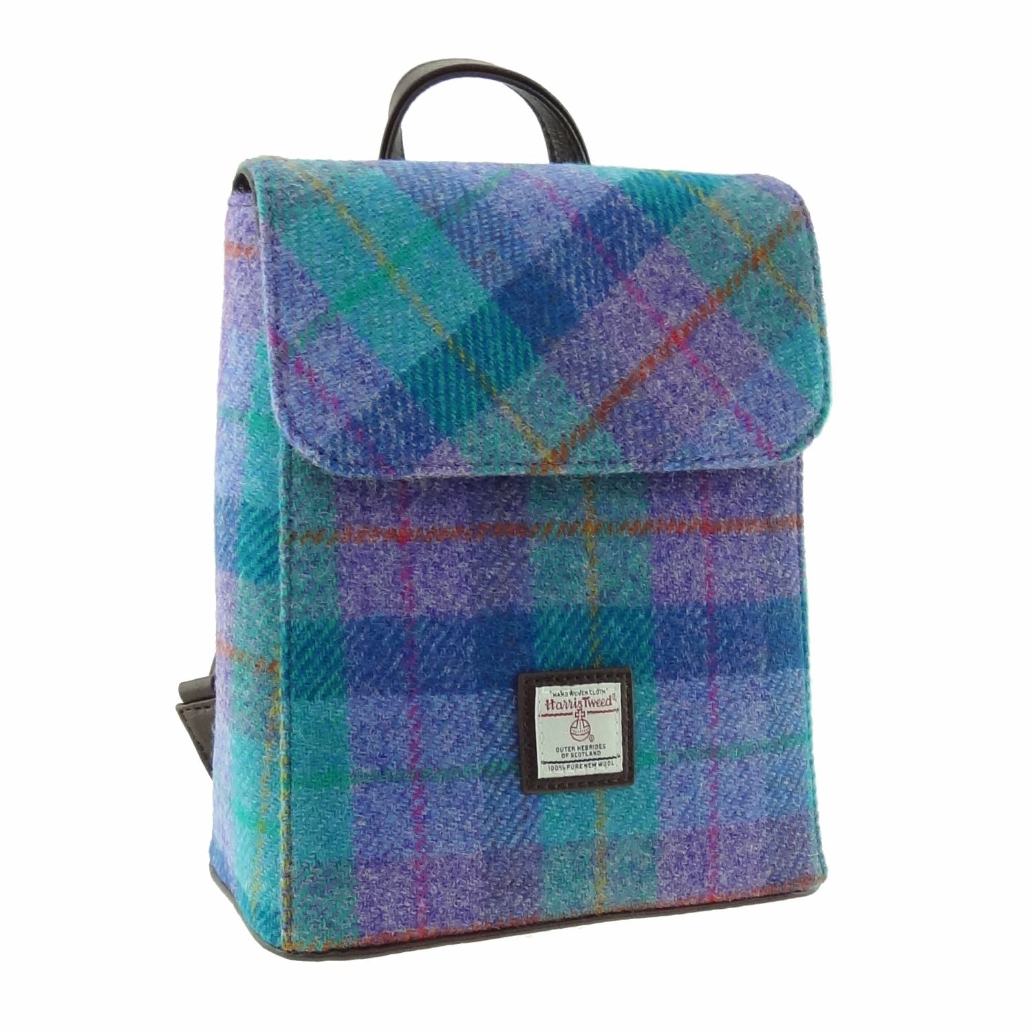 Tummel Mini Backpack with Harris Tweed Blue Purple & Red - COL79 | Harris Tweed Scotland