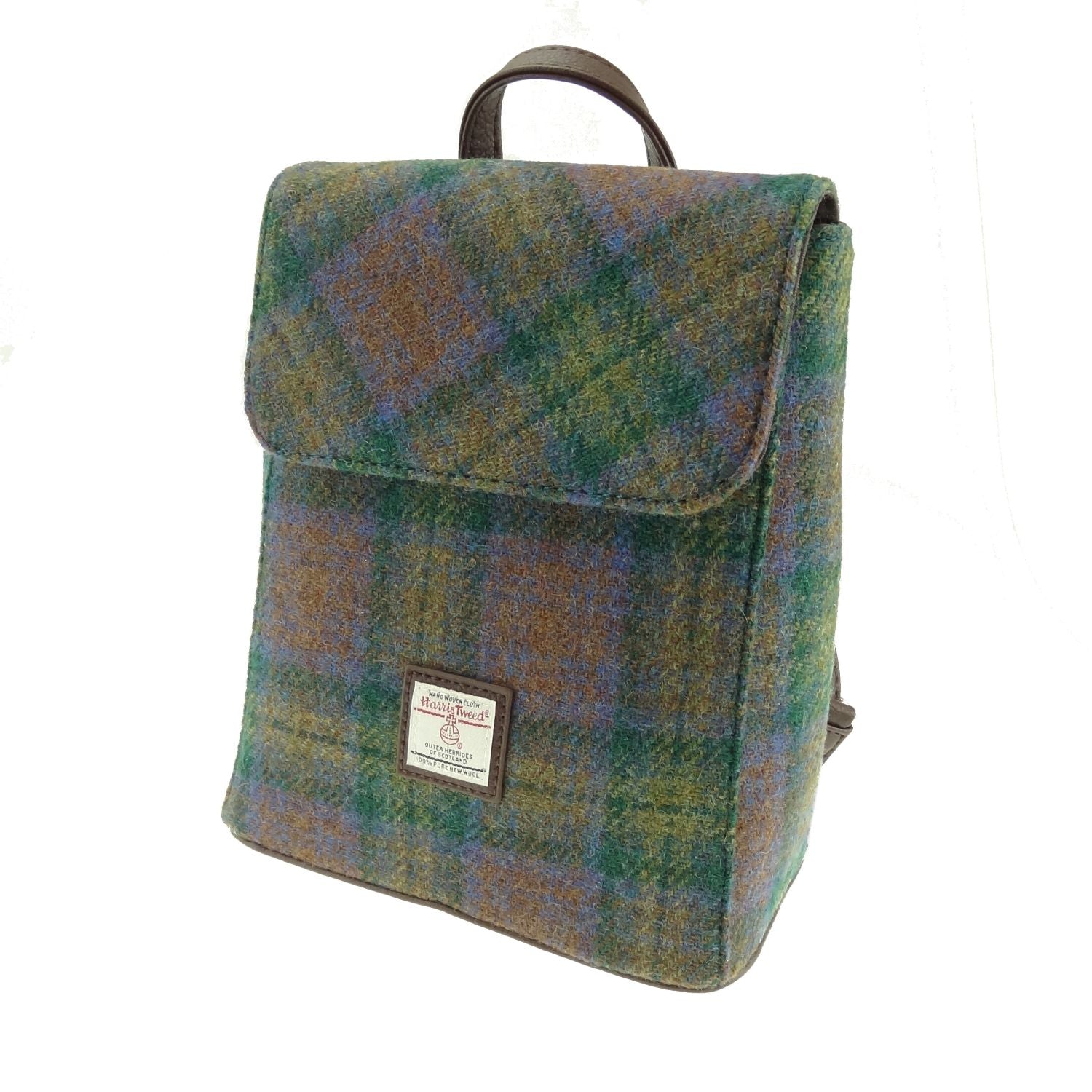 Tummel Mini Backpack with Harris Tweed Purple Blue & Green - COL94 | Harris Tweed Scotland