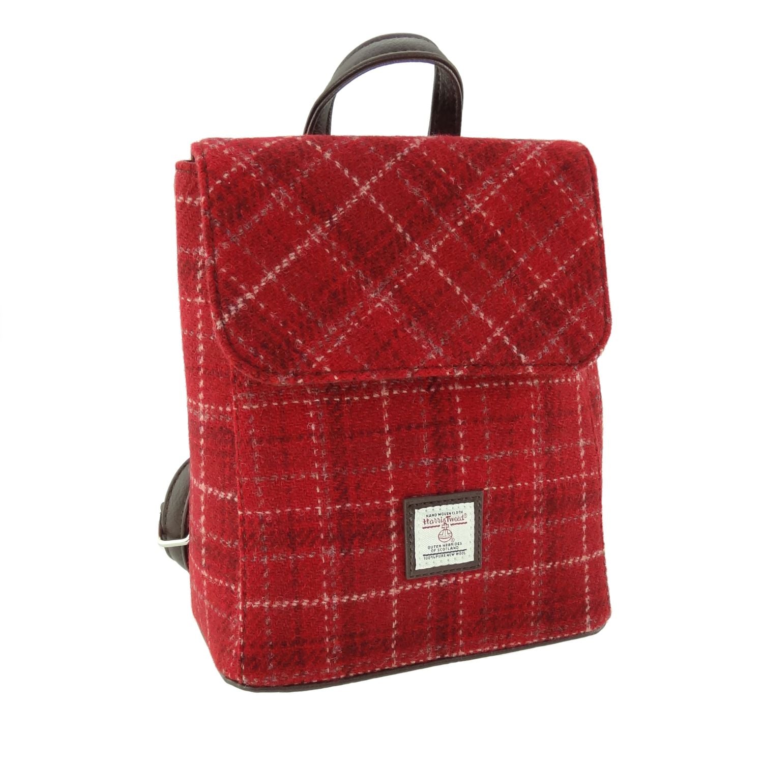 Tummel Mini Backpack with Harris Tweed Burgundy & Red Fabric - COL102 | Harris Tweed Scotland