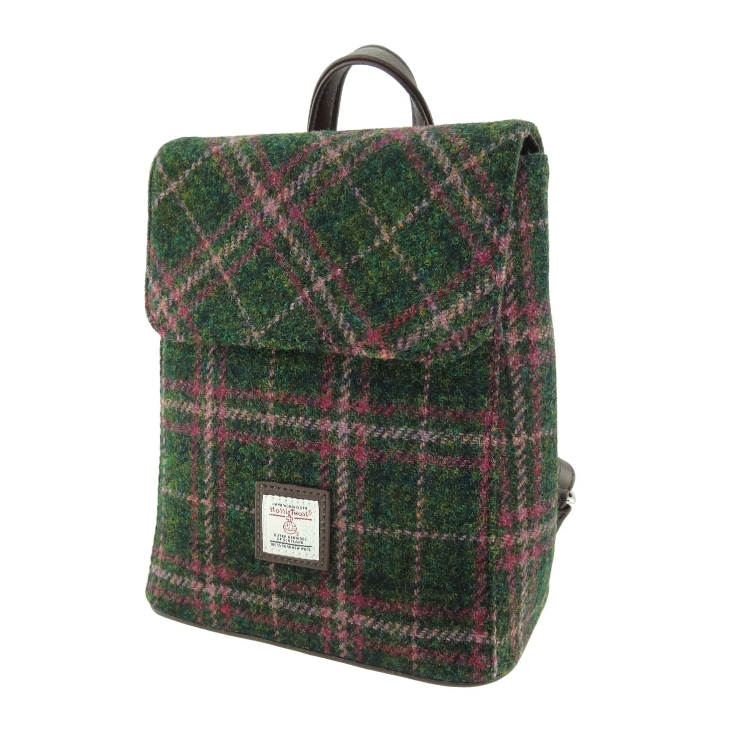 Tummel Mini Backpack with Harris Tweed Green & Purple Fabric - COL107 | Harris Tweed Scotland