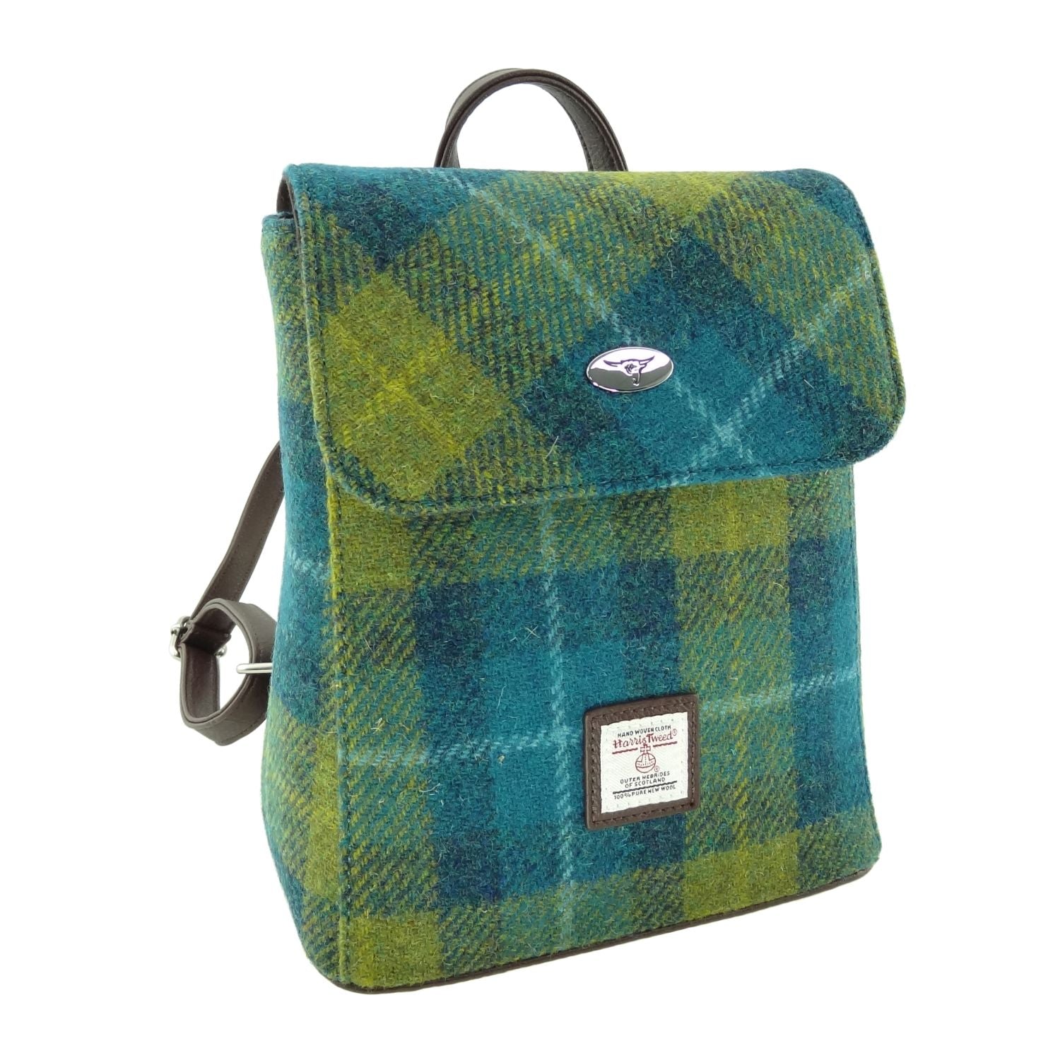 Tummel Mini Backpack with Harris Tweed Blue Green Fabric - COL114 | Harris Tweed Scotland