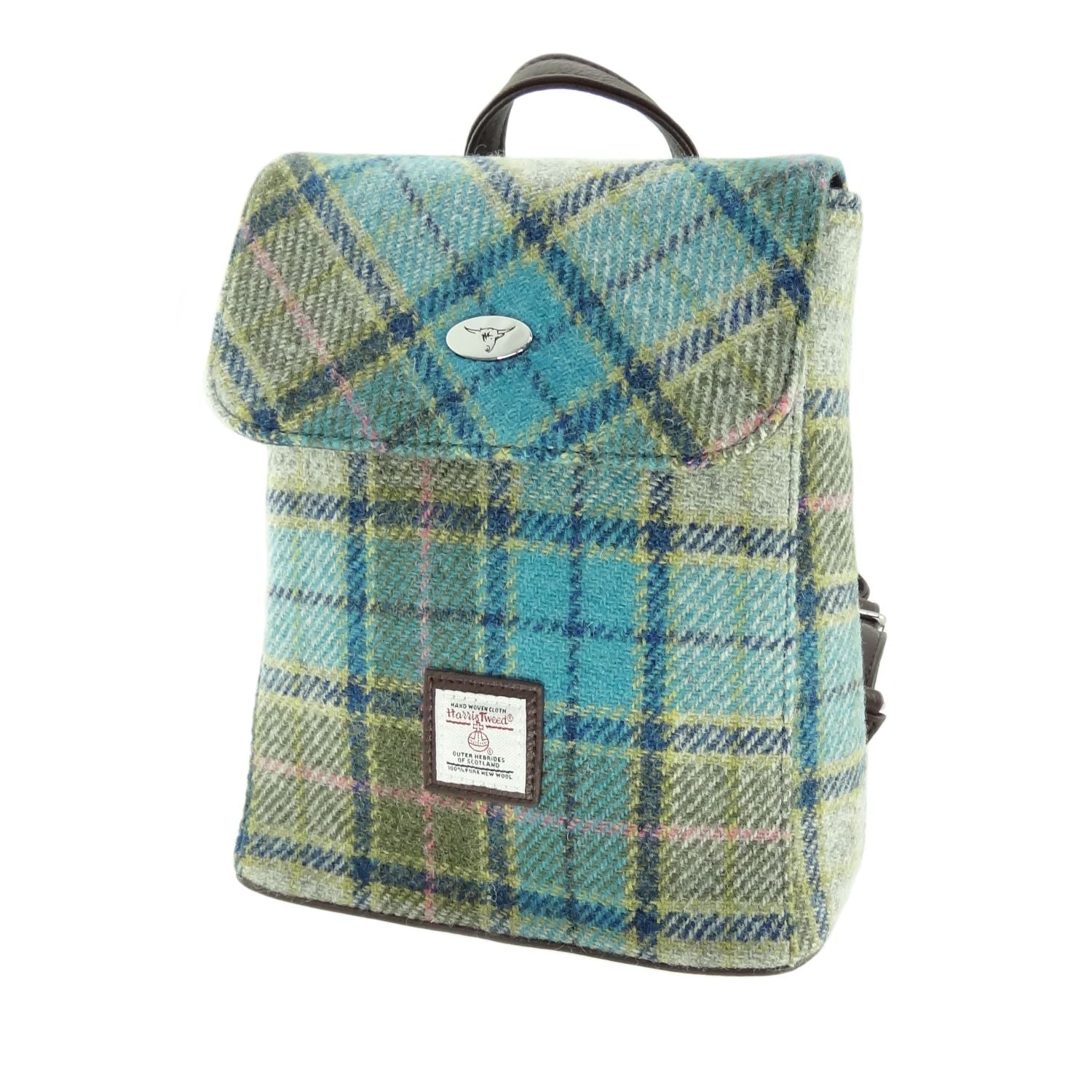 Tummel Mini Backpack with Harris Tweed Blue & Beige Check Fabric - COL122 | Harris Tweed Scotland