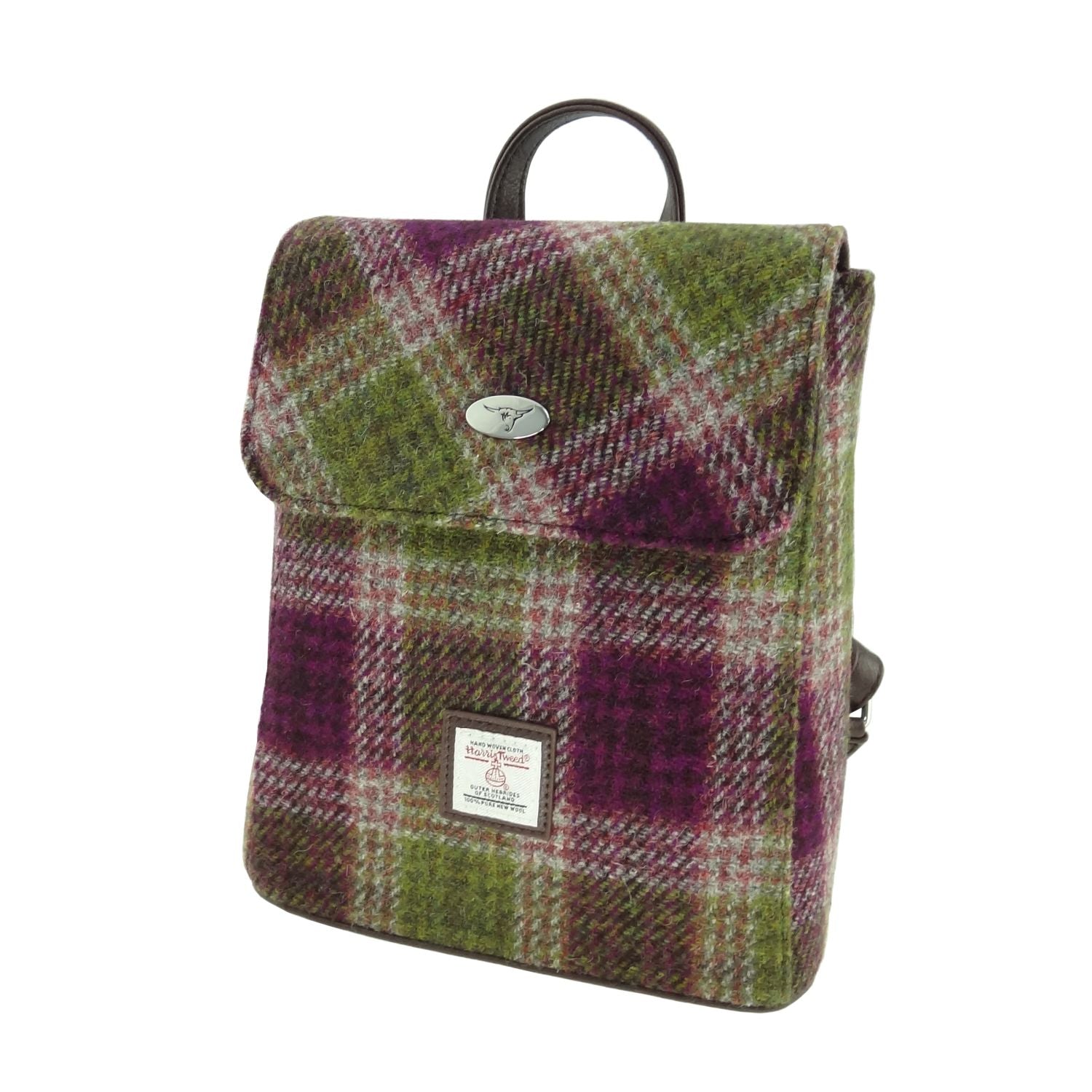 Tummel Mini Backpack with Harris Tweed Green & Purple Check Fabric - COL125 | Harris Tweed Scotland