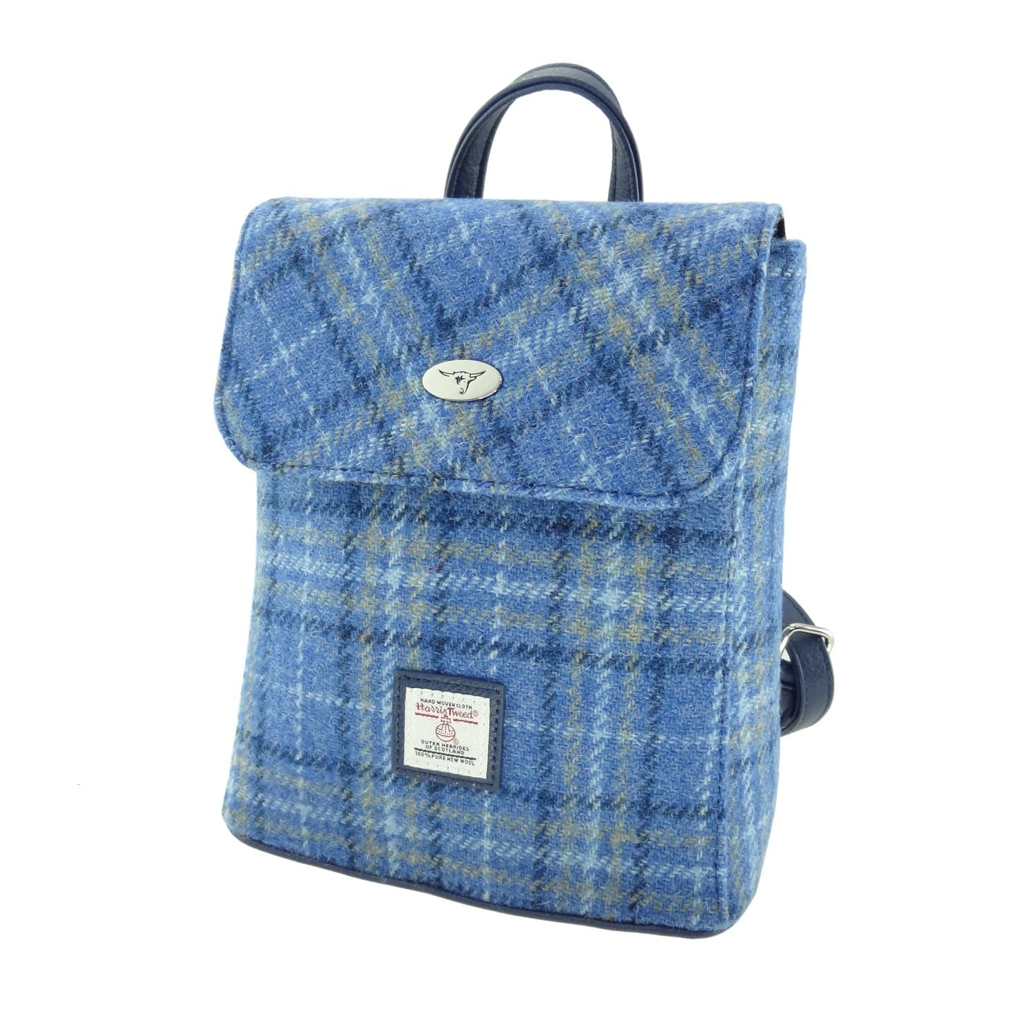 Tummel Mini Backpack with Harris Tweed Blue Check Fabric - COL129 | Harris Tweed Scotland