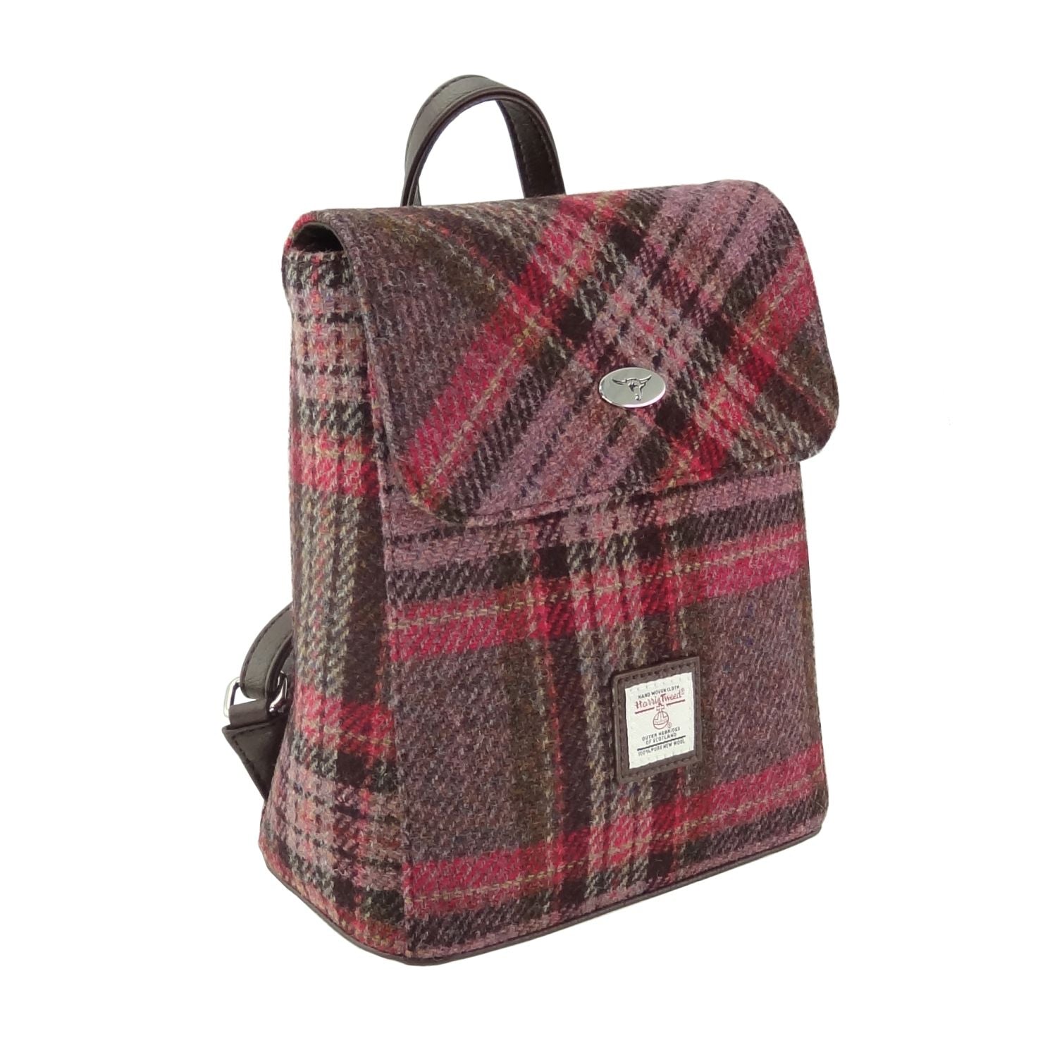 Tummel Mini Backpack with Harris Tweed Burgundy & Purple Check Fabric - COL144 | Harris Tweed Scotland
