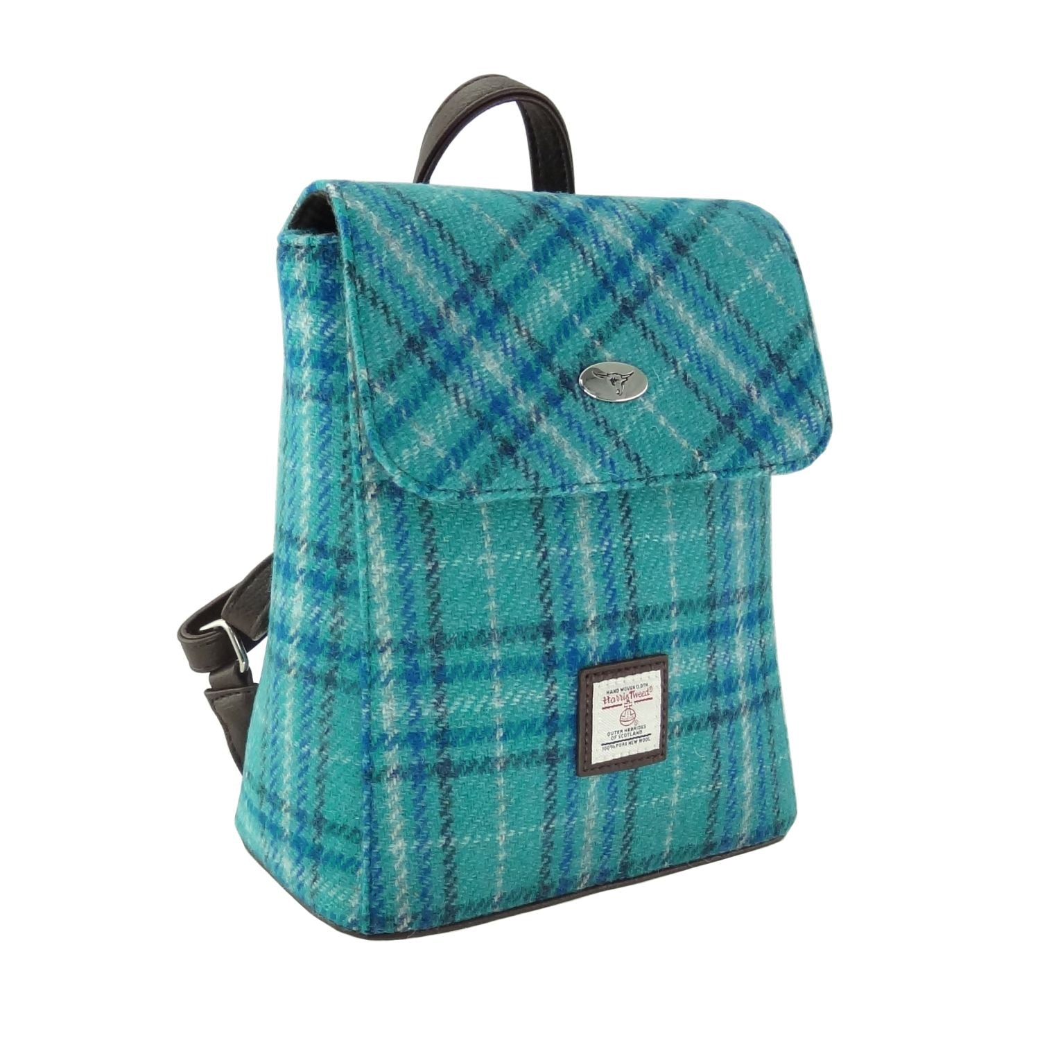 Tummel Mini Backpack with Harris Tweed Blue Check Fabric - COL145 | Harris Tweed Scotland
