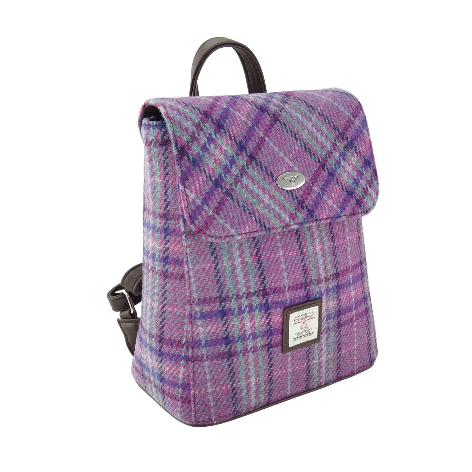Tummel Mini Backpack with Harris Tweed Purple & Burgundy Check Fabric - COL146