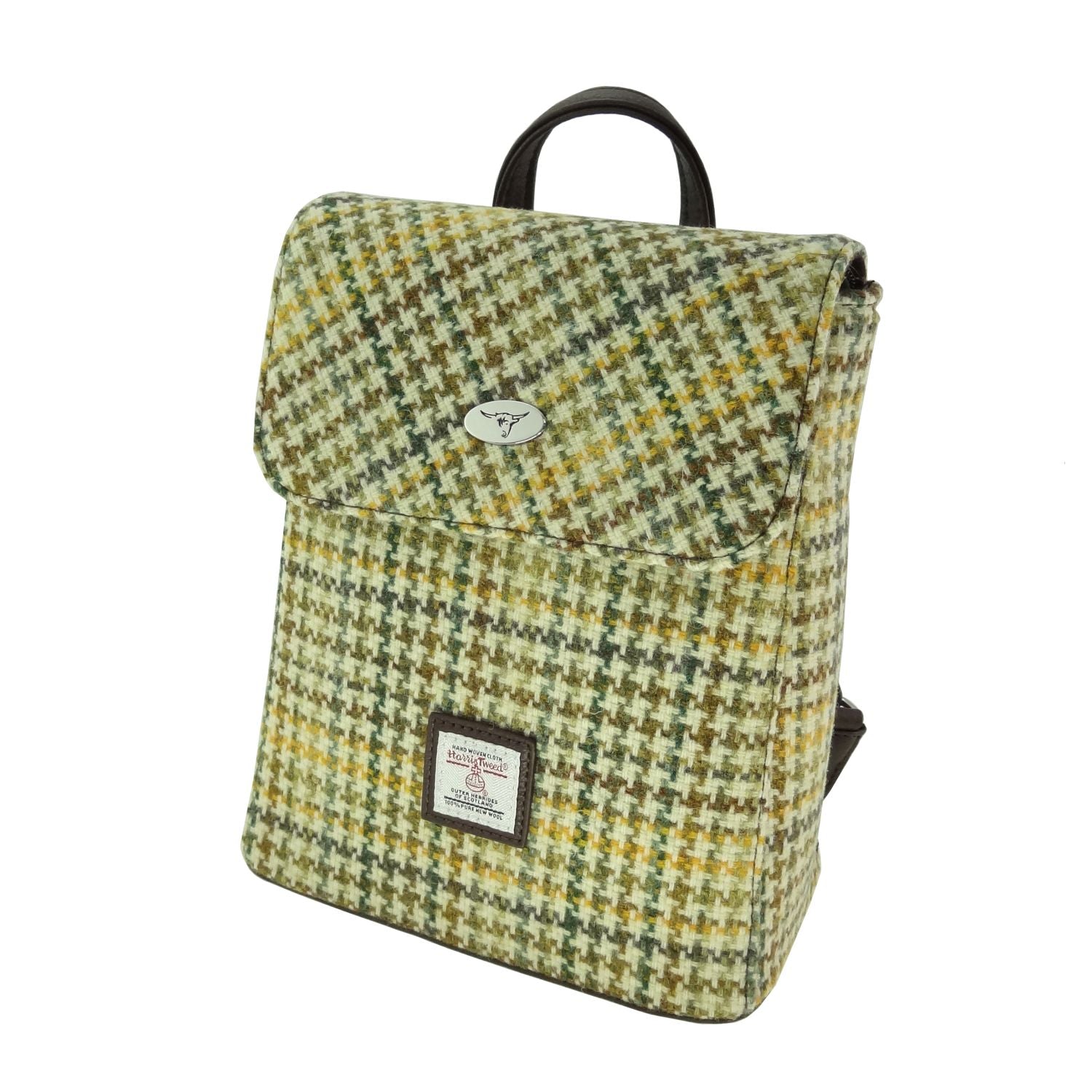 Tummel Mini Backpack with Harris Tweed Yellow, Brown & Beige Dogtooth Fabric - COL149 | Harris Tweed Scotland