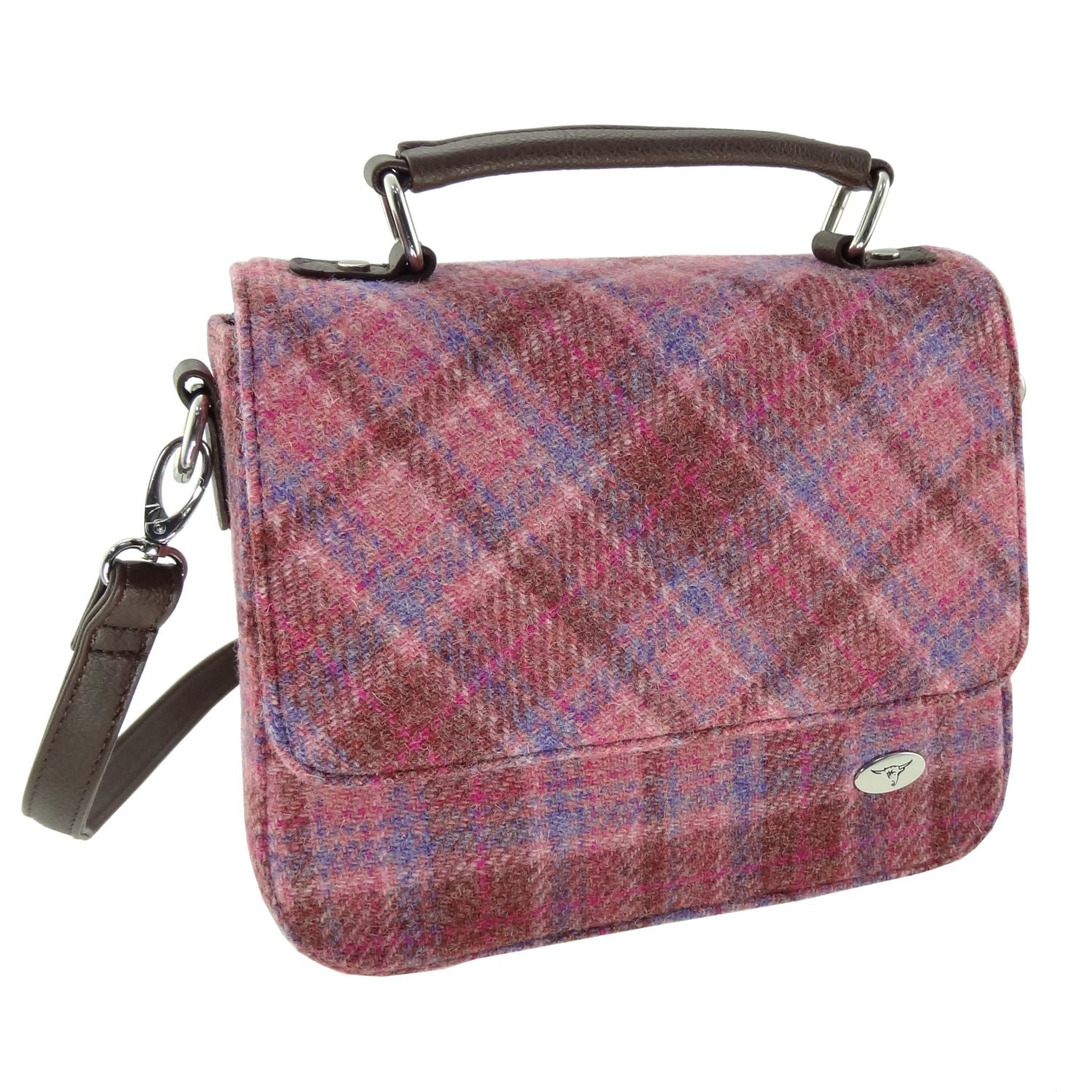 Harris Tweed Thurso Square Mini Satchel Bag Purple & Violet Brown | Harris Tweed Scotland