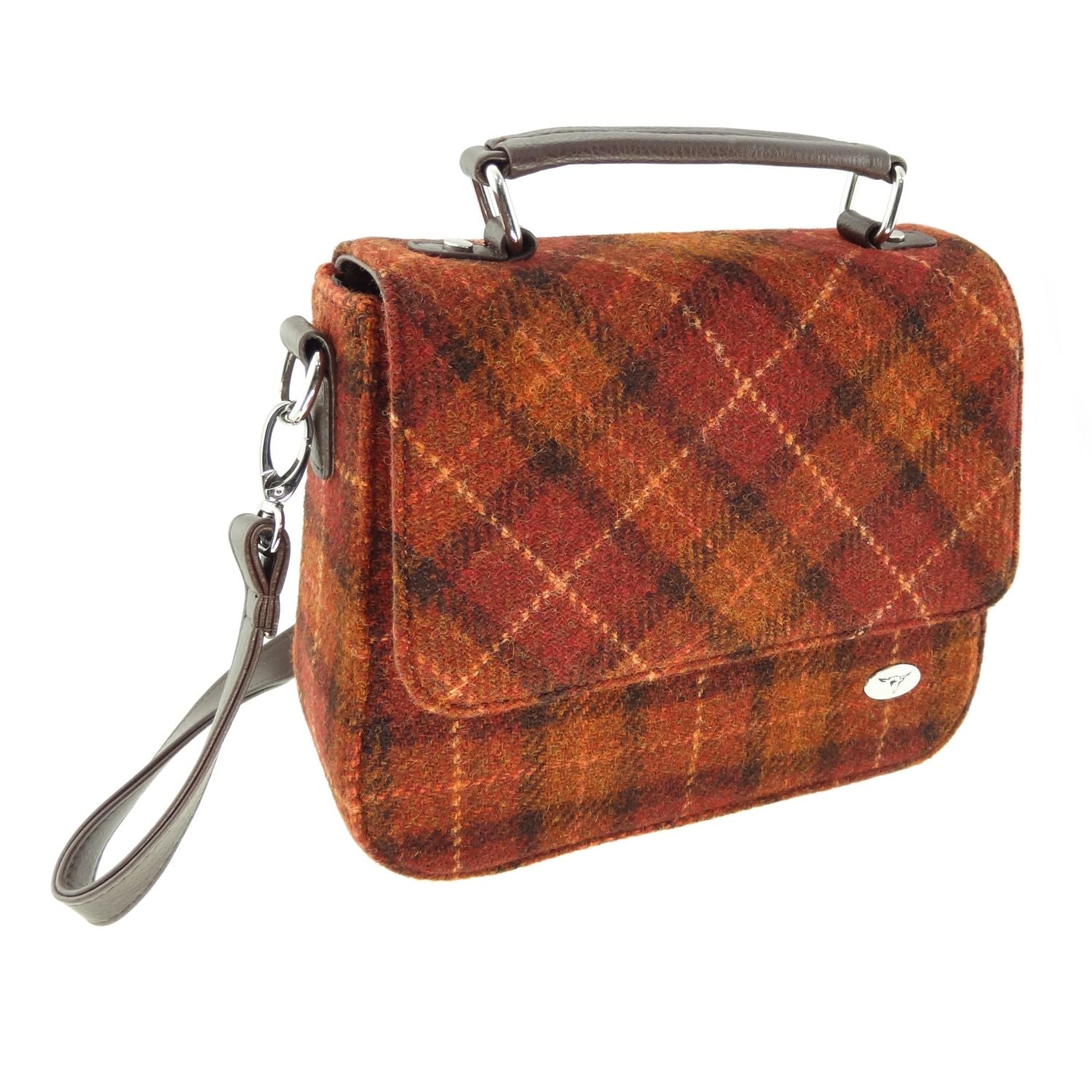 Harris Tweed Thurso Square Mini Satchel Bag Burnt Orange & Brown | Harris Tweed Scotland