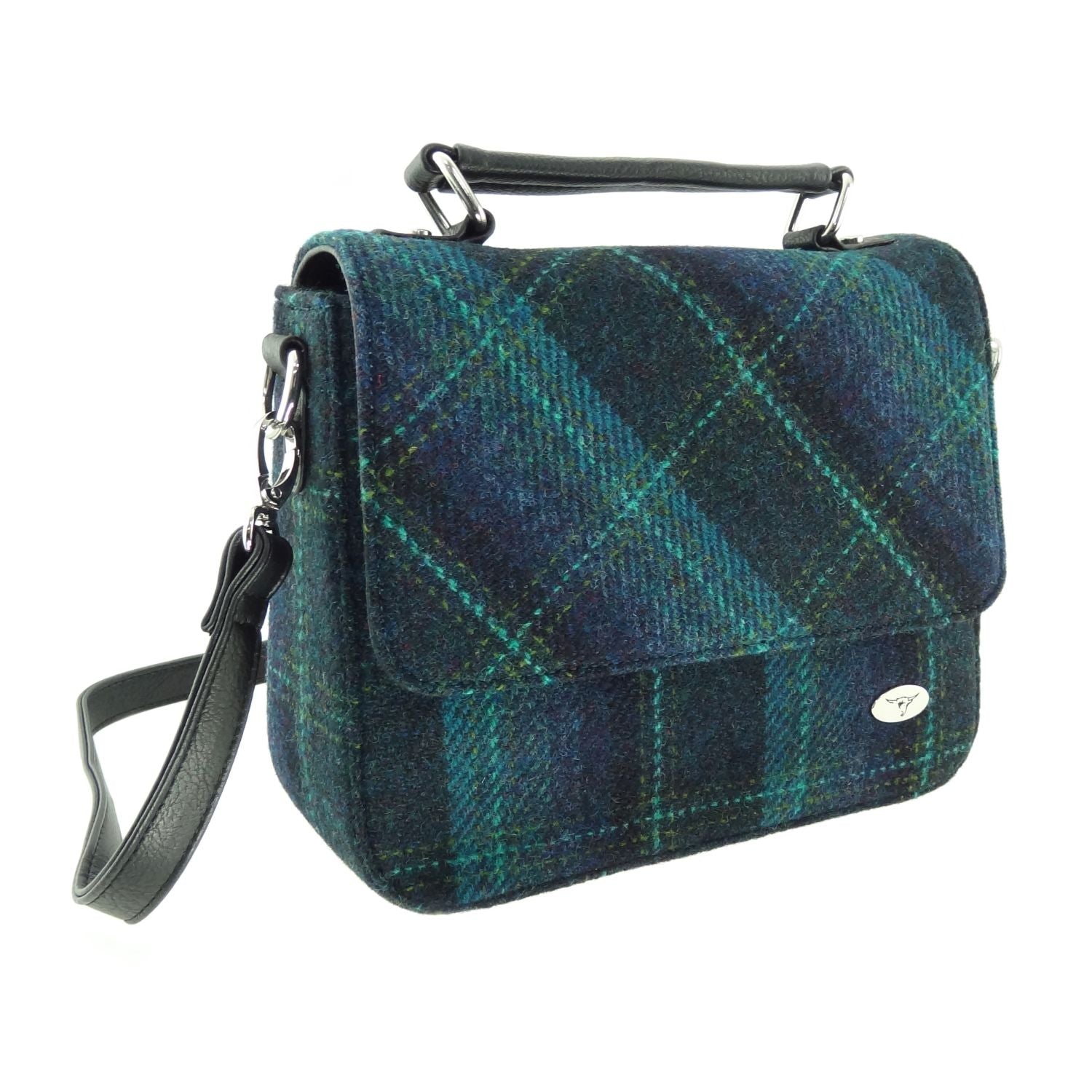 Harris Tweed Thurso Square Mini Satchel Bag Blue & Navy | Harris Tweed Scotland