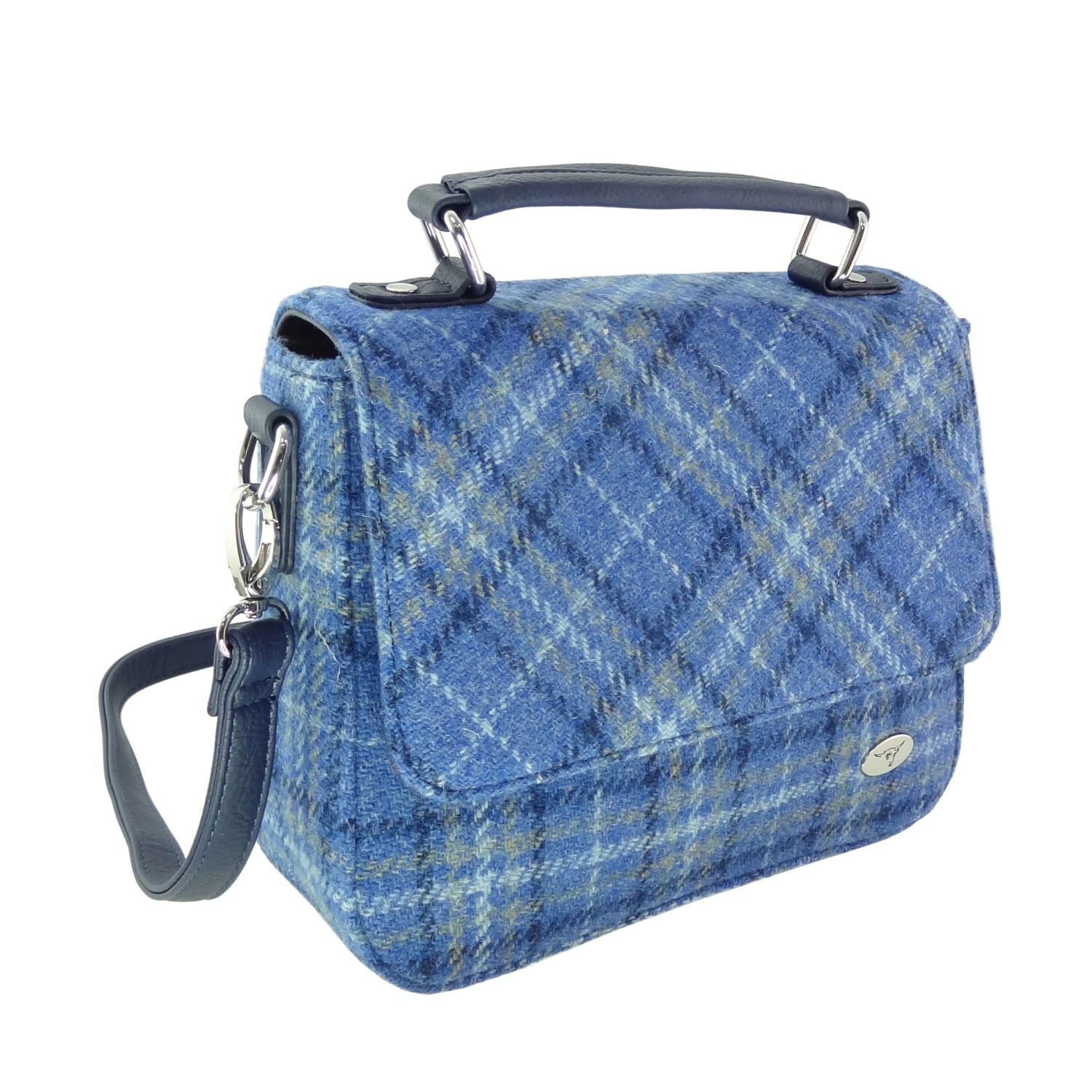 Harris Tweed Thurso Square Mini Satchel Bag Blue & Navy | Harris Tweed Scotland