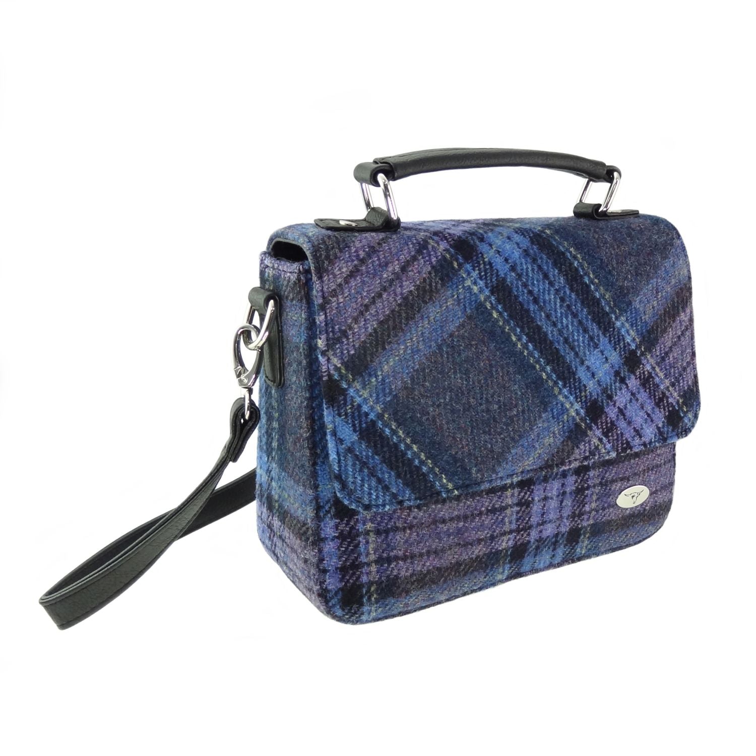 Harris Tweed Thurso Square Mini Satchel Bag Purple Blue | Harris Tweed Scotland
