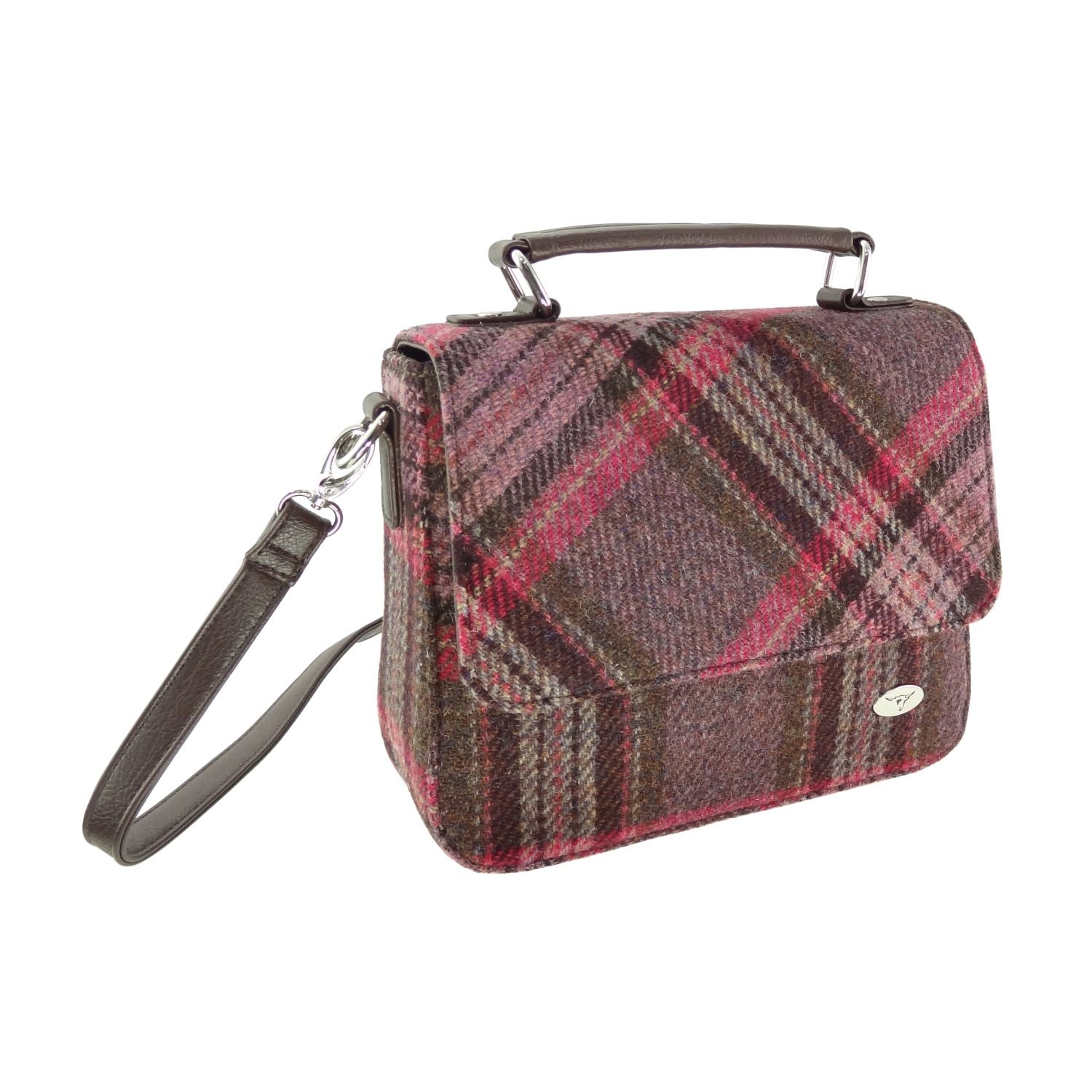 Harris Tweed Thurso Square Mini Satchel Bag Purple & Burgundy | Harris Tweed Scotland