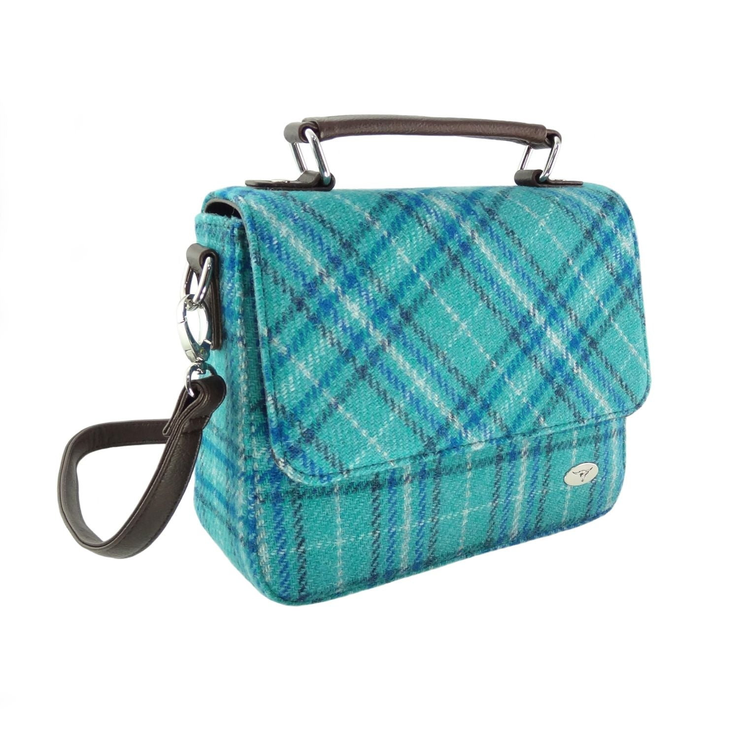 Harris Tweed Thurso Square Mini Satchel Bag Blue & Navy | Harris Tweed Scotland