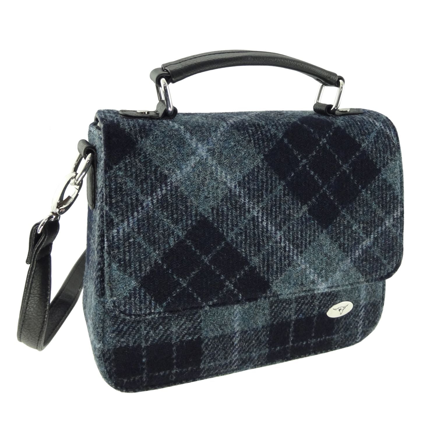 Harris Tweed Thurso Square Mini Satchel Bag Blue Navy Black | Harris Tweed Scotland