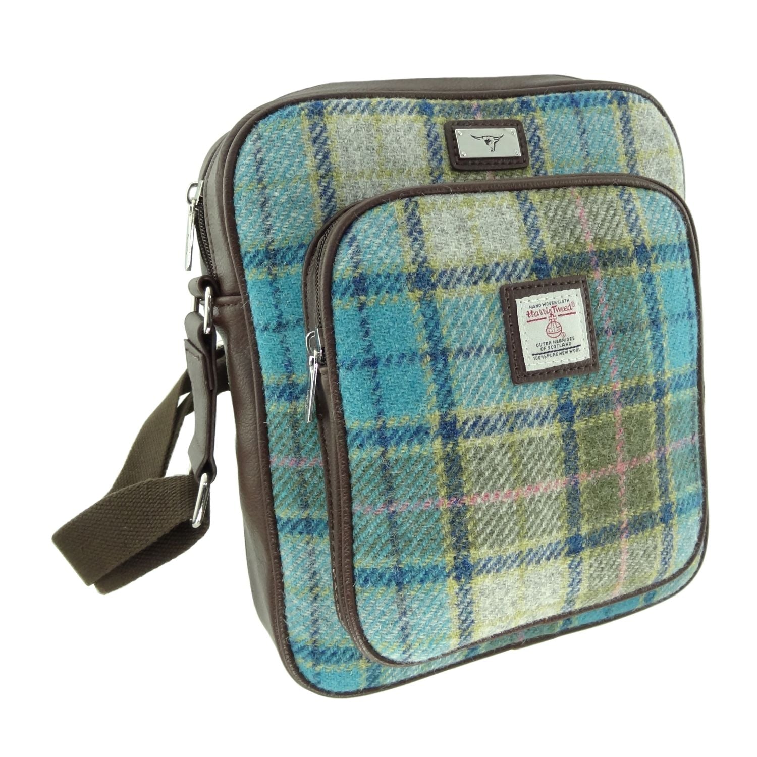 Harris Tweed Tay Travel Bag Blue, Beige & Green Check | Harris Tweed Scotland