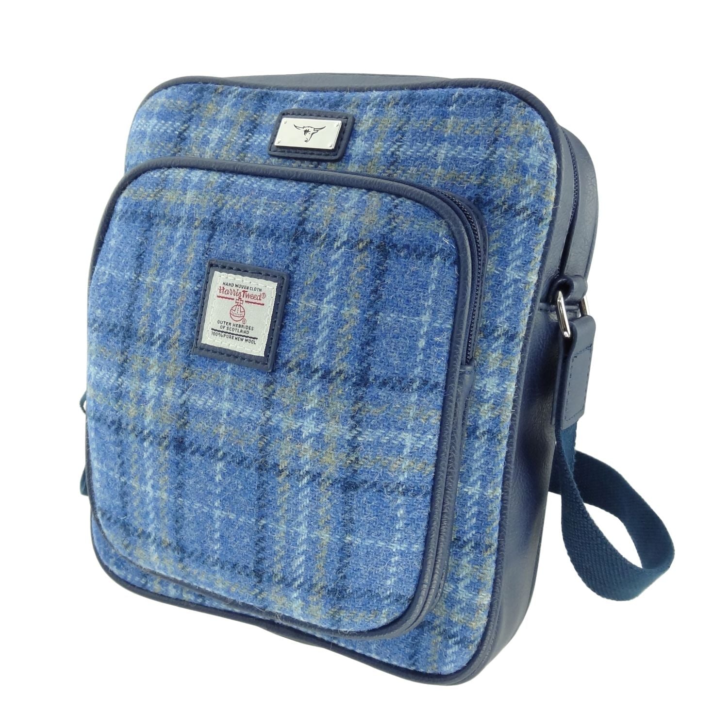 Harris Tweed Tay Travel Bag Navy Blue Check | Harris Tweed Scotland