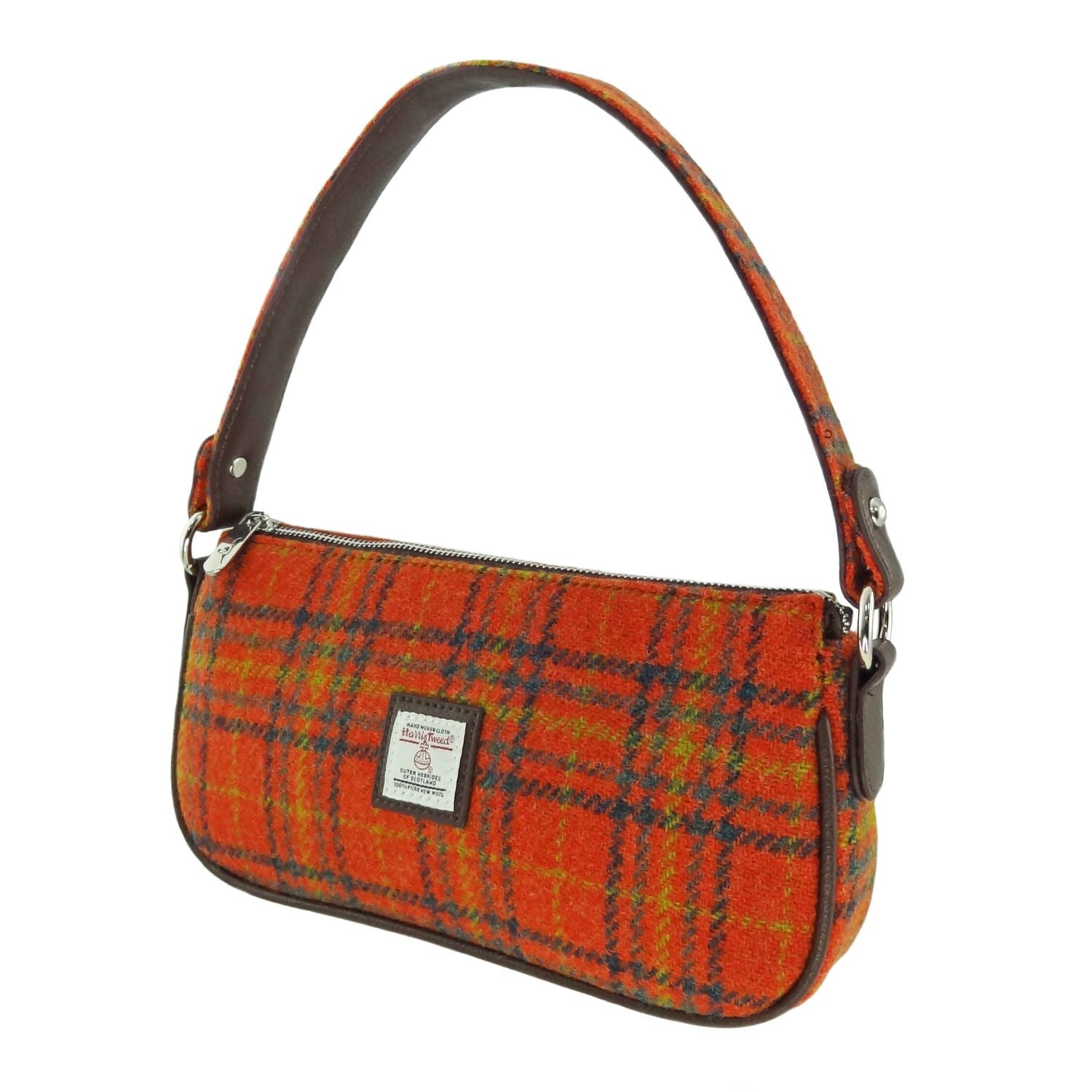 Duchray Baguette Bag with Harris Tweed Burnt Orange & Brown Check Fabric - COL108 | Harris Tweed Scotland