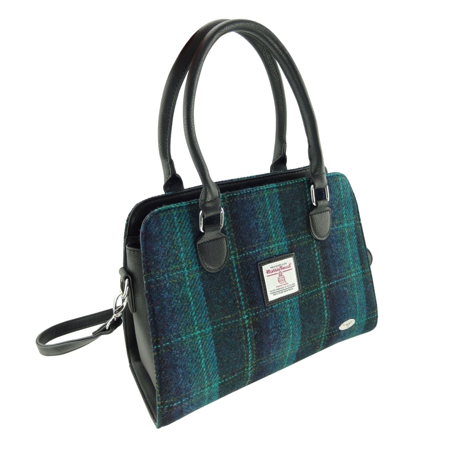 Findhorn Classic Handbag with Harris Tweed Navy Blue Check Fabric - COL119 | Harris Tweed Scotland