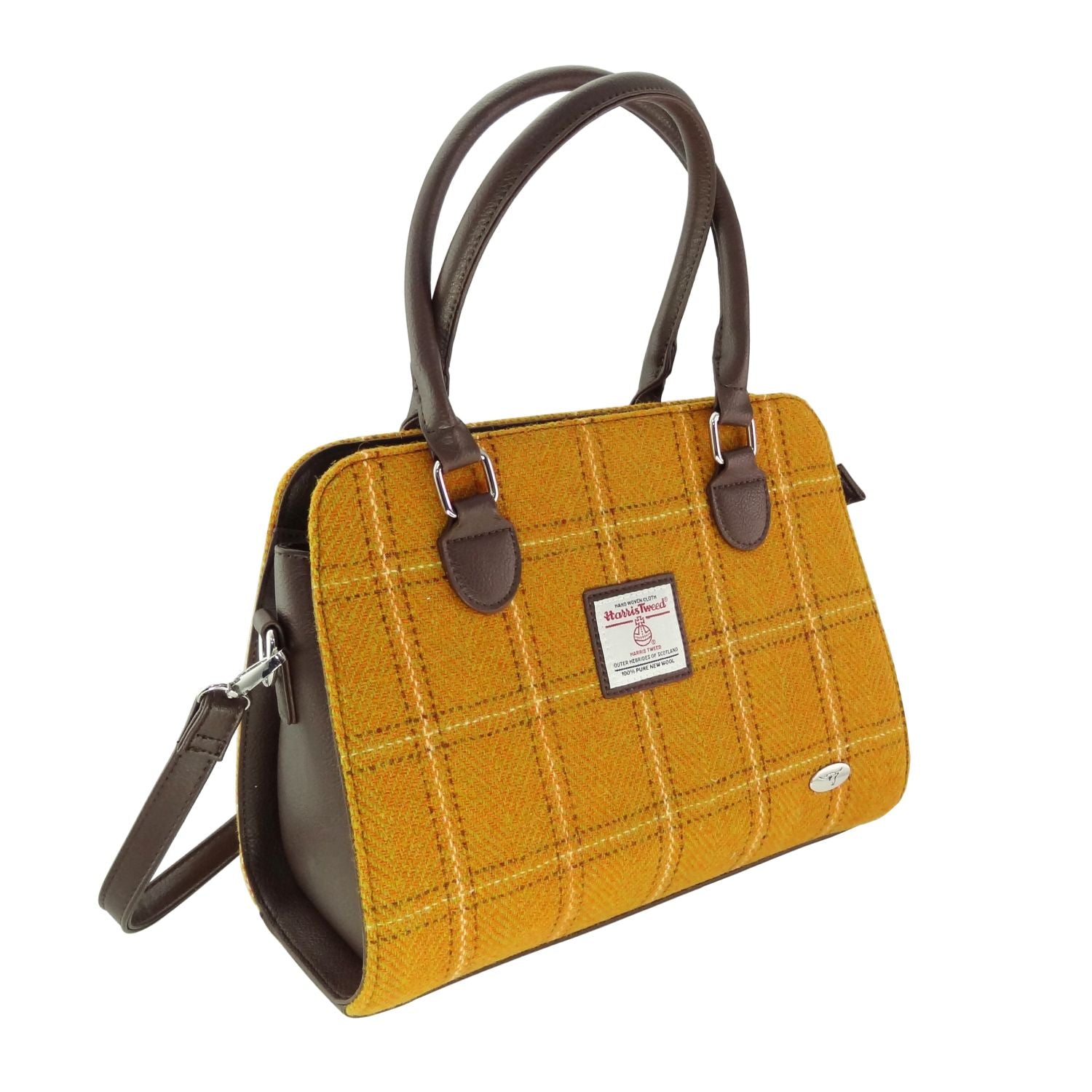 Findhorn Classic Handbag with Harris Tweed Burnt Yellow Check Fabric - COL130 | Harris Tweed Scotland