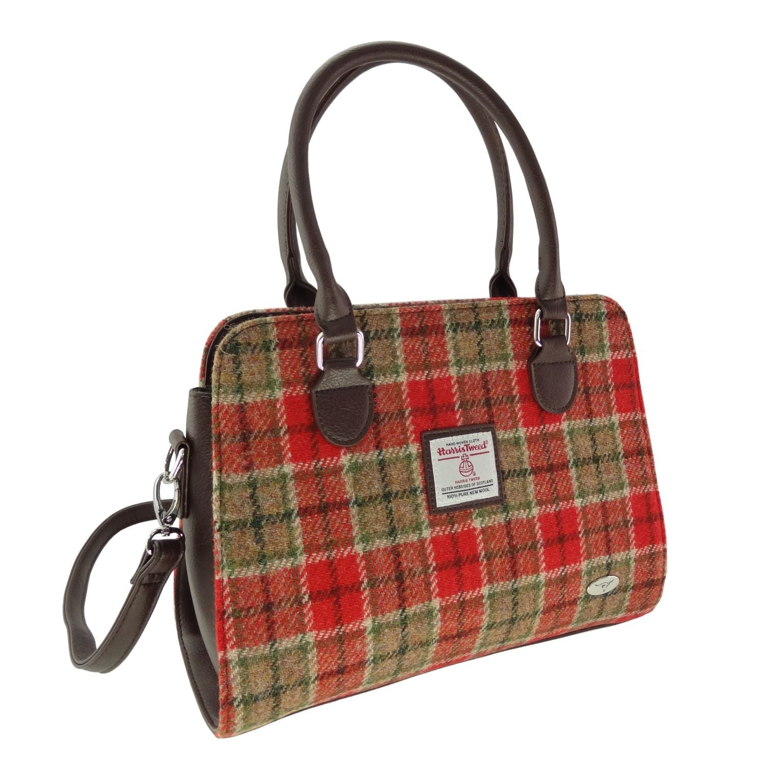 Findhorn Classic Handbag with Harris Tweed Burnt Orange & Beige Check Fabric - COL141 | Harris Tweed Scotland