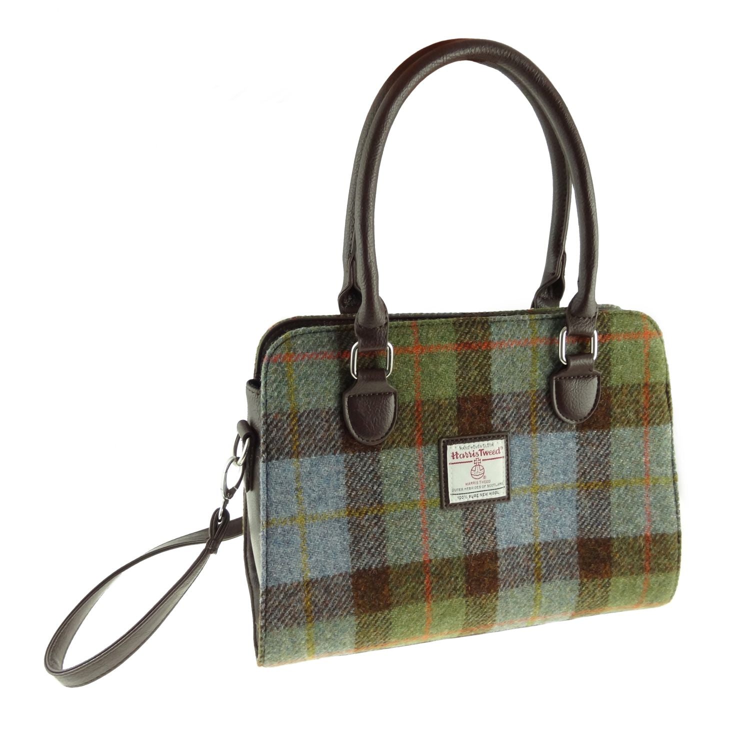 Findhorn Classic Handbag with Harris Tweed Brown, Blue & Green Check Fabric - COL15 | Harris Tweed Scotland