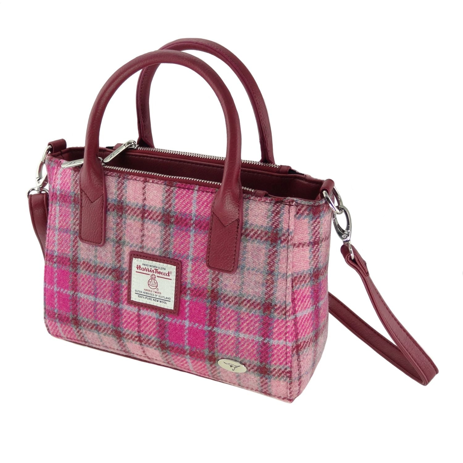 Brora Small Tote Bag with Harris Tweed Purple & Pink Check Fabric - COL138 | Harris Tweed Scotland