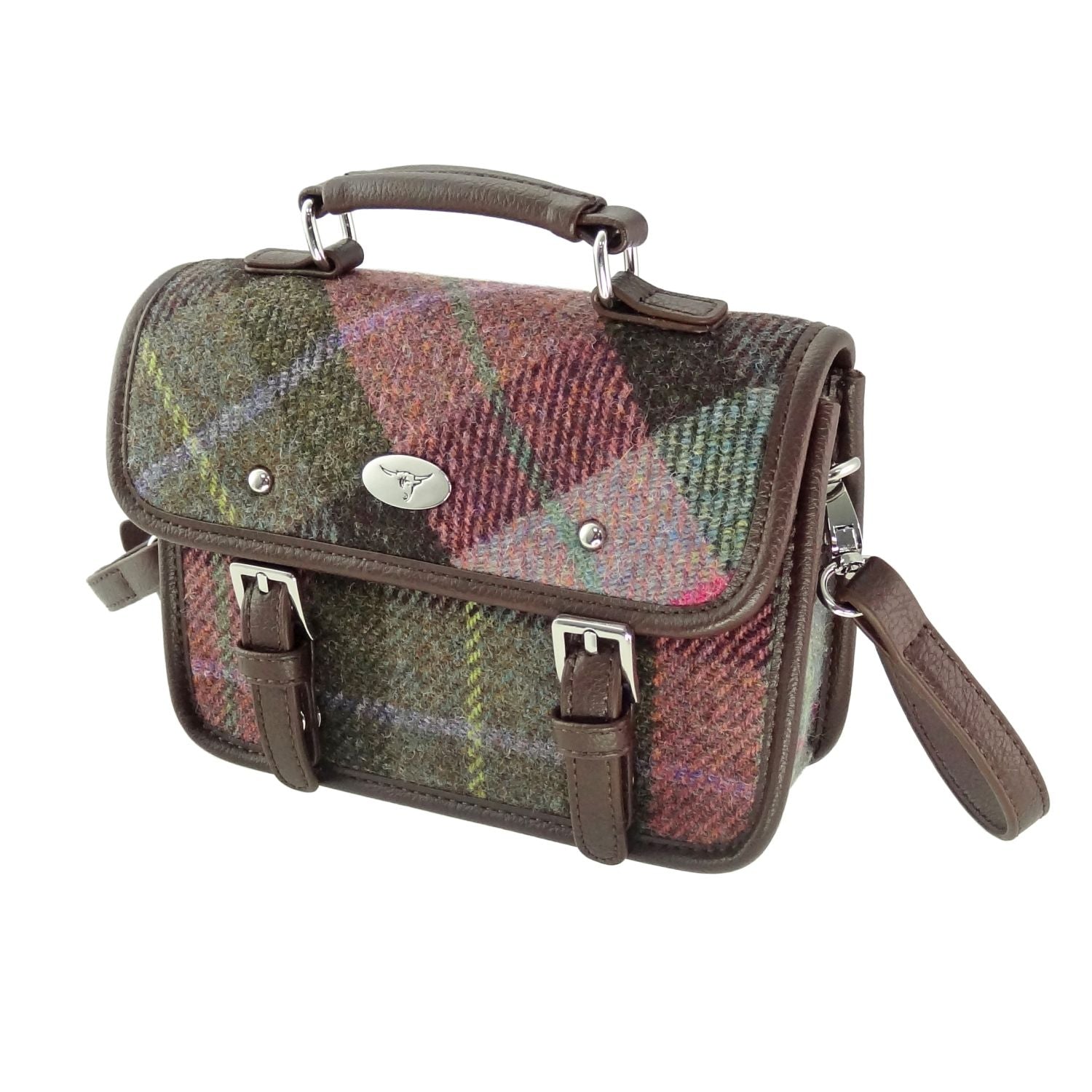Harris Tweed Bervie Mini Satchel Bag Green & Purple Check - COL137 | Harris Tweed Scotland